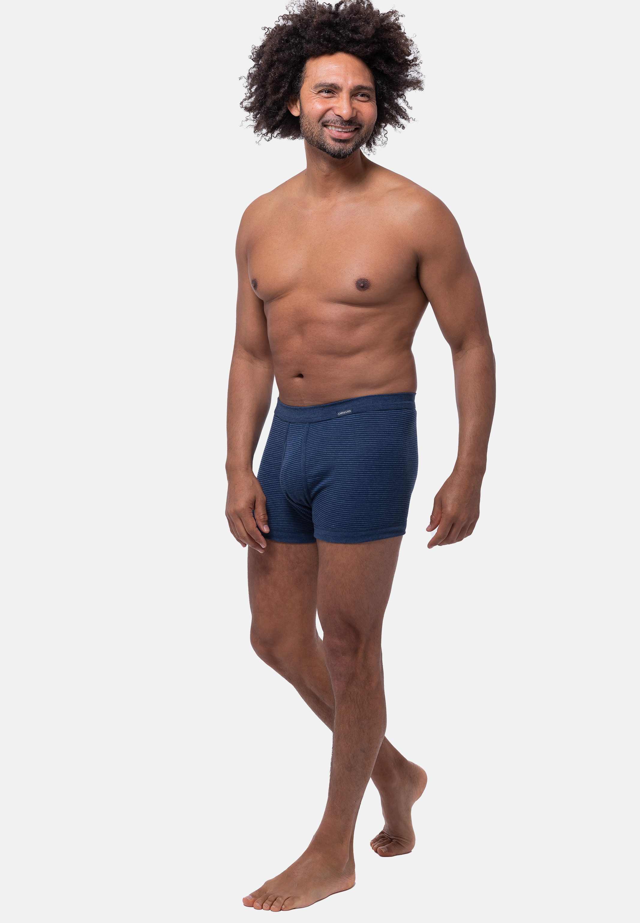 Ammann Retro Boxer 3er Pack Jeans Feinripp (Spar-Set, 3-St) Retro Short / Pant - Baumwolle - mit Eingriff - Atmungsaktiv