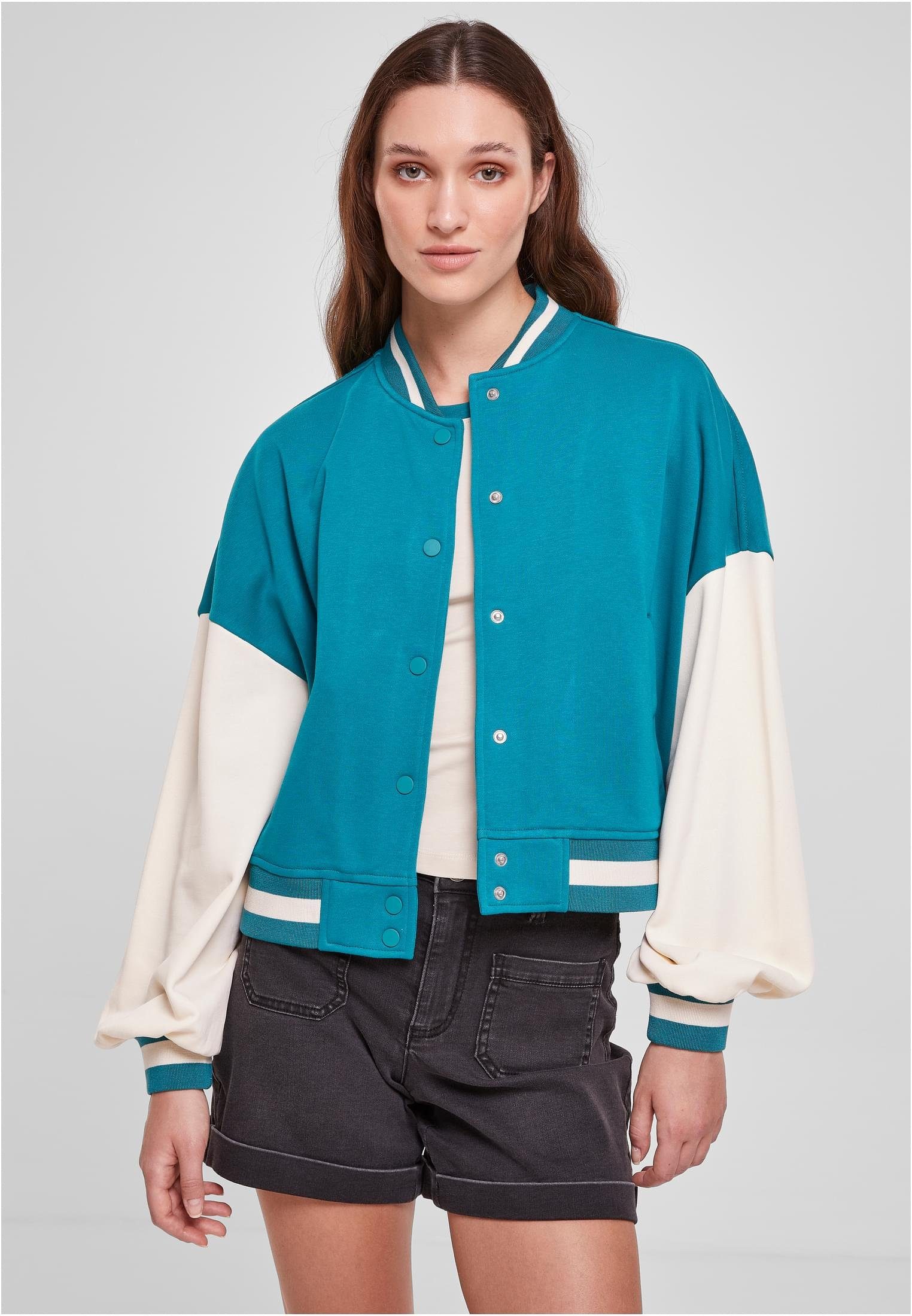 URBAN CLASSICS Sommerjacke Damen Ladies (1-St) 2 watergreen/whitesand College Terry Oversized Jacket Tone