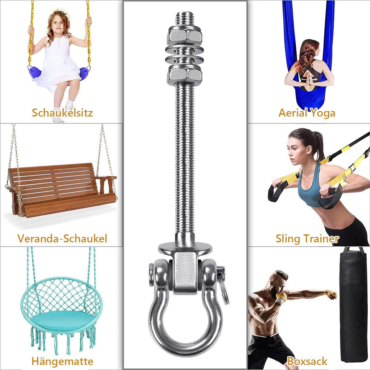 DOPWii Schaukelhaken 4 Schaukelhaken, Holzbalkenlager, Schaukelhaken Edelstahl 304, (4-St), Sandsackhaken, Maximale Tragkraft 680 kg