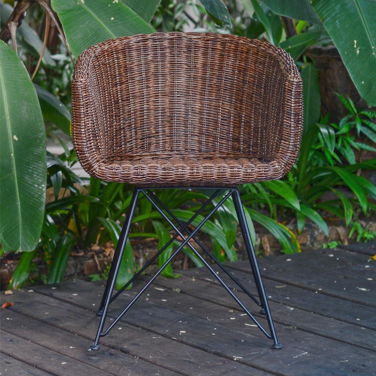 Casa Moro Stuhl Rattan-Sessel braun (Korb-Stuhl aus Armlehne handgeflochten Korb-Sessel Paris Handmade, Naturrattan mit Vintage Rattanstuhl, IDSB63 Retro-Stuhl)