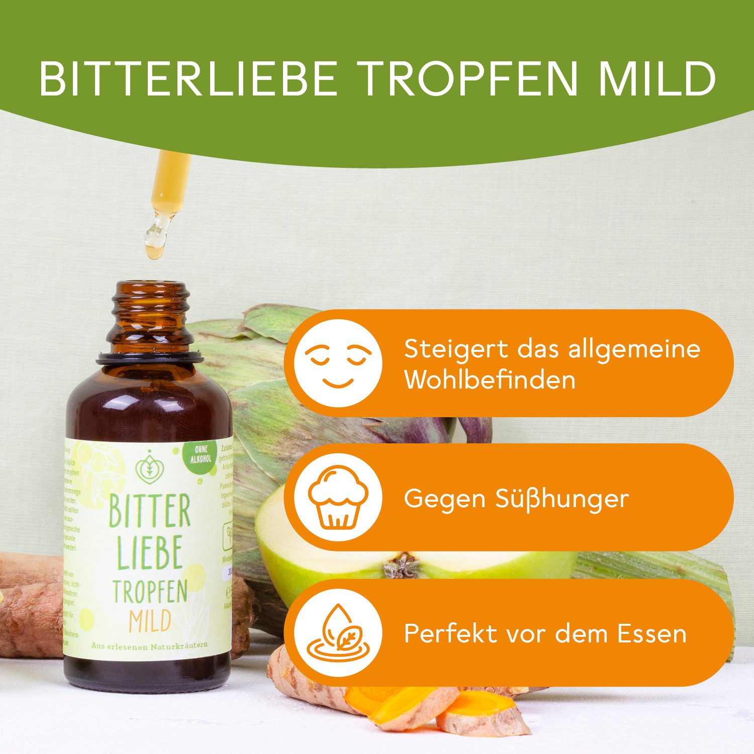 BitterLIebe - Bittertropfen ohne Alkohol - Bitterstoffe aus Bitterkräuter - Tropfen