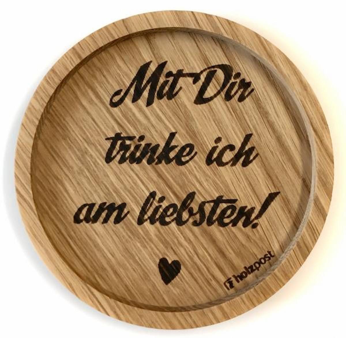 holzpost GmbH Getränkeuntersetzer Am liebsten, 1-tlg., massives Eichenholz, Runde Einkerbung