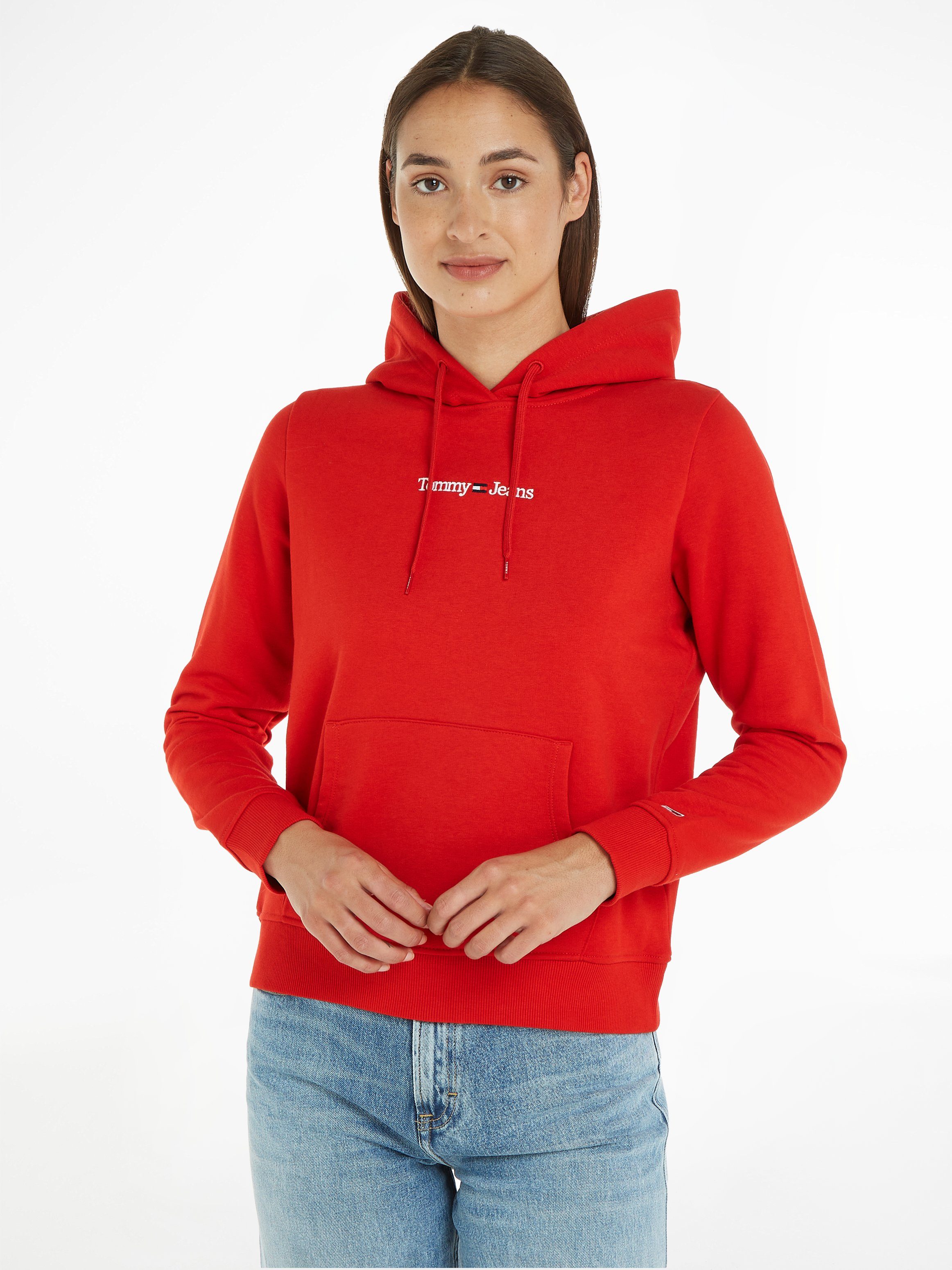 Tommy Jeans Kapuzensweatshirt TJW REG SERIF LINEAR HOODIE mit Tommy Jeans Logoschriftzug hellrot