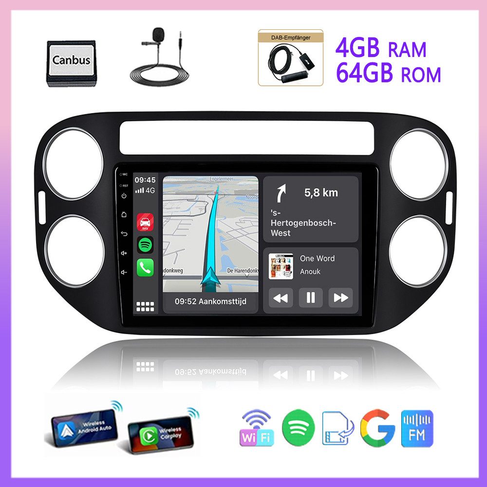 A-Sure 8-Core Carplay Android 15 Carplay GPS Navi Für VW GOLF Tiguan 5N 2013 Autoradio (Digitalradio (DAB), DSP, Apple Carplay, RDS, UI Theme)