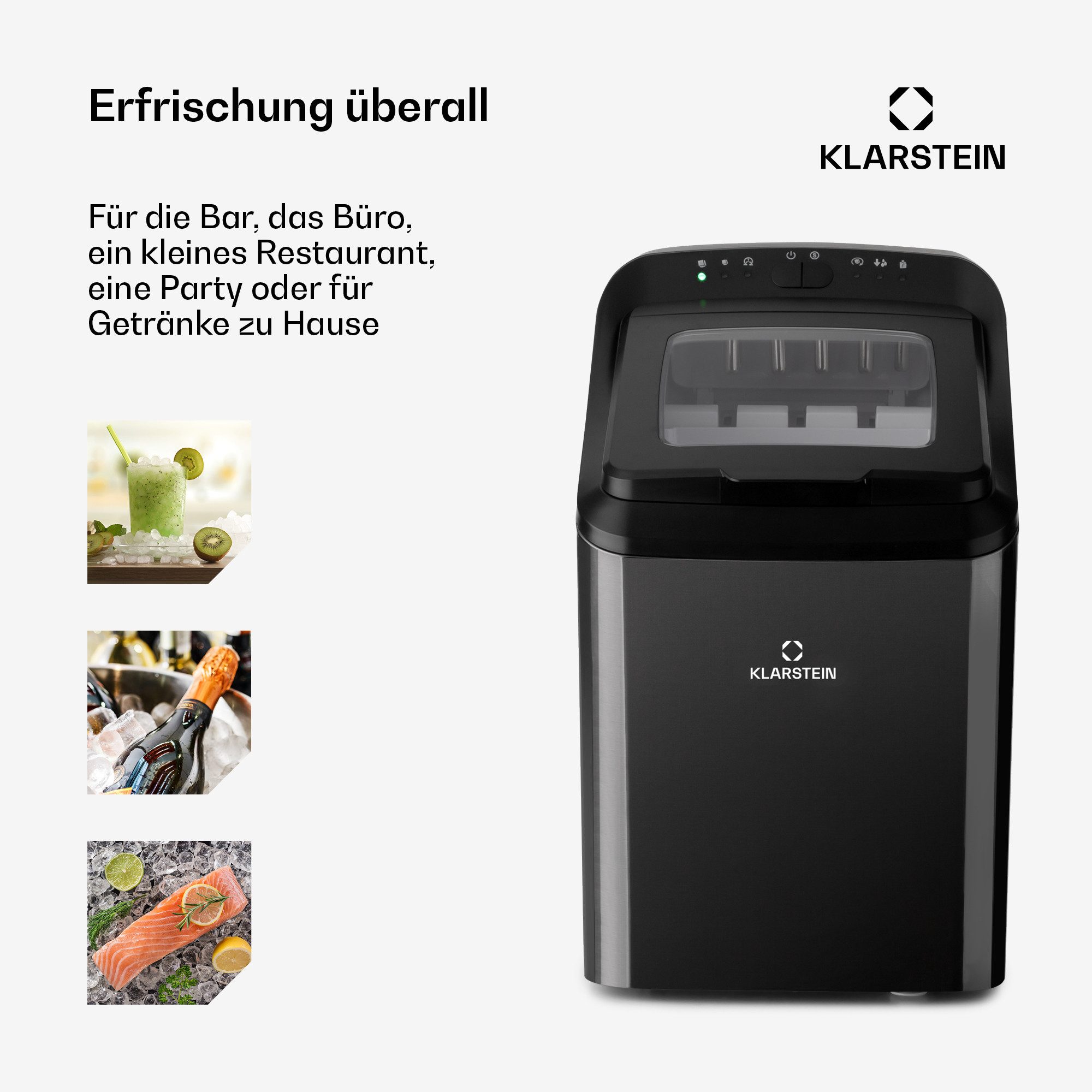 Klarstein Eiswürfelmaschine Partytime Eiswürfelmaschine Klareis 15 kg/24h Edelstahl 2 Würfelgrößen, Eiswürfelbereiter Ice Cube Maker Klareis mit 2 Größen – Bild 5 von 5