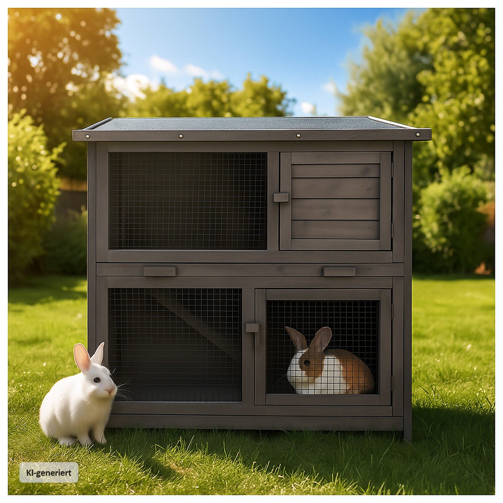 HTI-Living Kleintierstall Kleintierstall aus Holz in Grau, ideal für Kaninchen