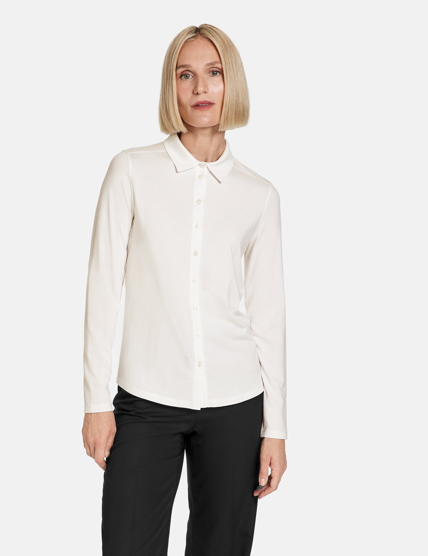 GERRY WEBER Langarm-Poloshirt Langarm Poloshirt mit durchgehender Knopfleiste Off-white