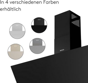 wiggo Kopffreihaube WE-A942G Dunstabzugshaube 90cm kopffrei - 2 Glas schwarz, Abluft Umluft Dunstabzug 626m³/h - Touch-Display - Glasfront