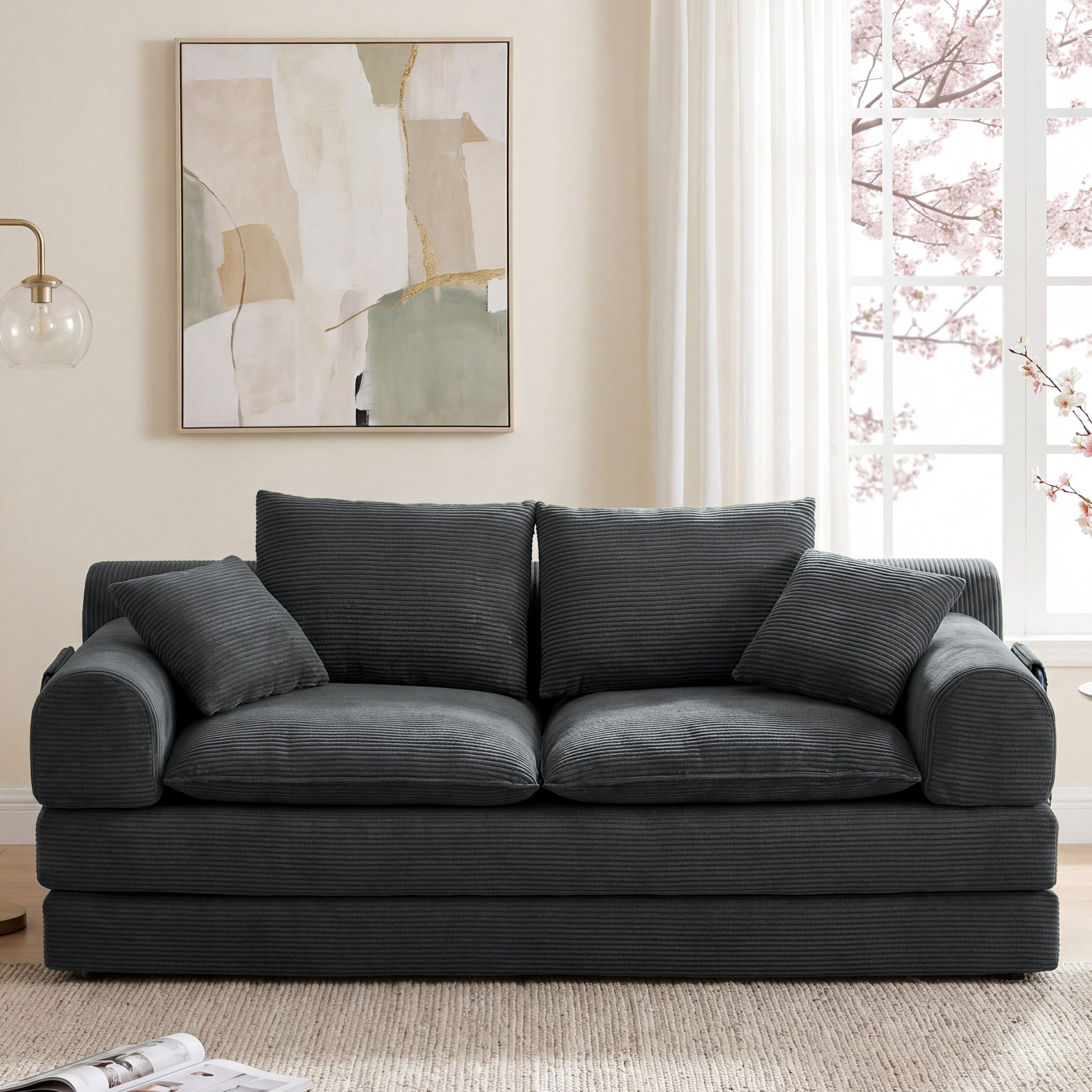 Vipbear Sofa Modulares 2-Sitzer Sofa aus Cordstoff, Schlafsofa mit Memory-Schaum, 1 Teile, Maße 200×180×56 cm, 4-in-1 Funktionssofa
