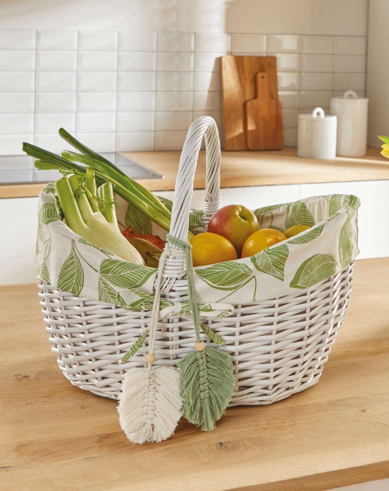 Dekoleidenschaft Einkaufskorb "Blätter" aus Weide geflochten weiß, Weidenko günstig online kaufen