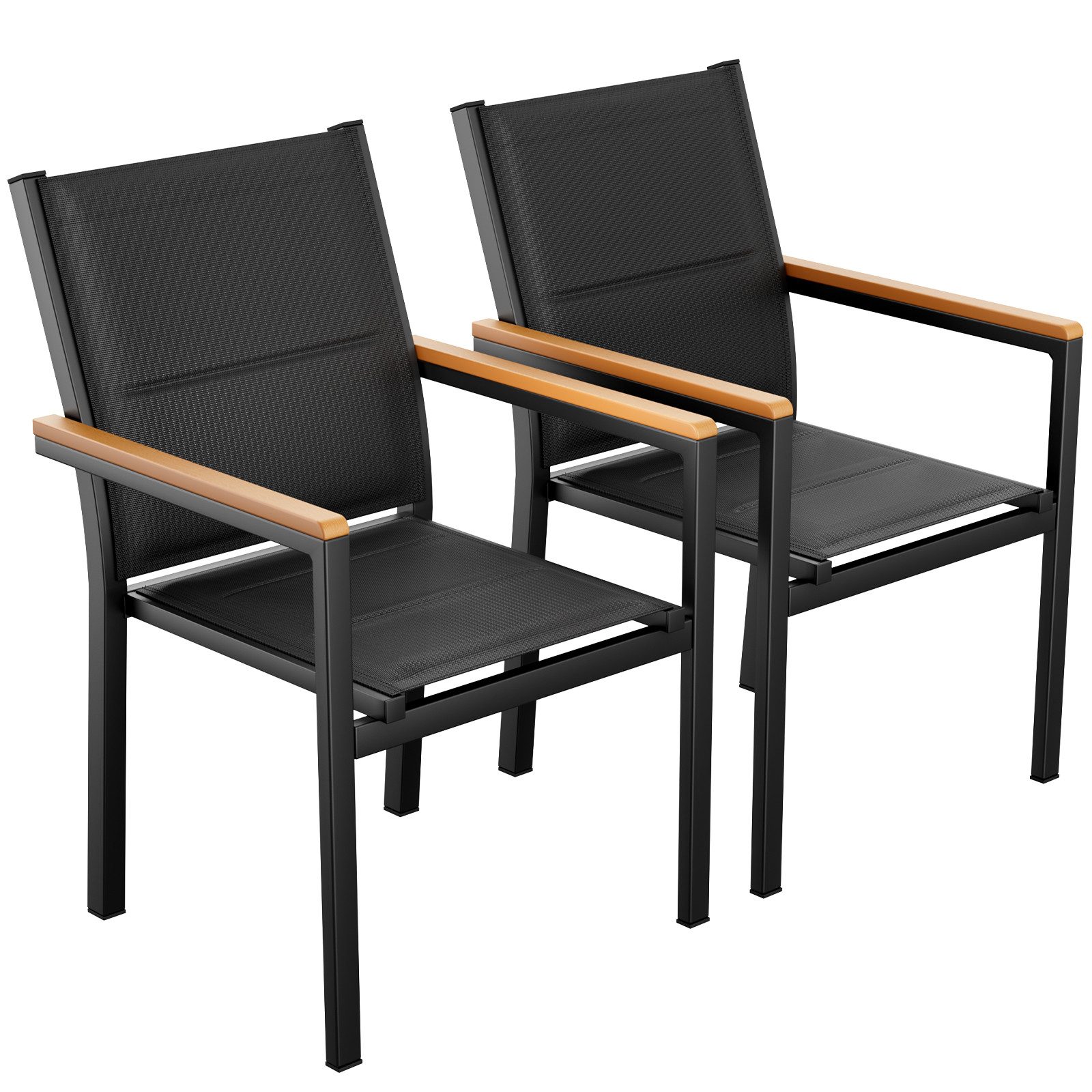 TLGREEN Stapelstuhl Gartenstuhl 2er Set, Aluminium, mit Gesteppte Rückenlehne & Sitzfläche (2 St), WPC Handlauf, für Terrasse, Balkon, Terrasse, Pool, Restaurants