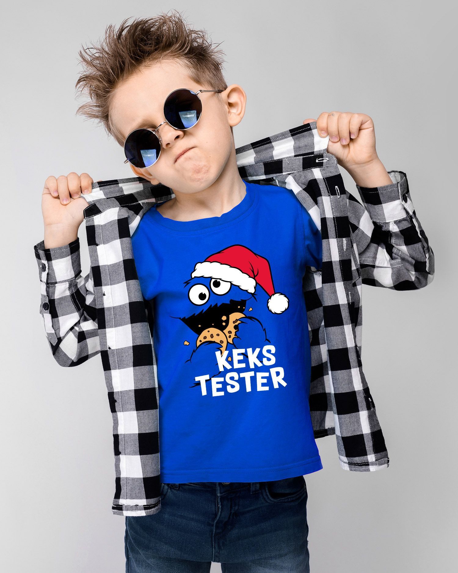 MoonWorks Print-Shirt Kinder T-Shirt Jungen Kekstester Weihnachtsshrit Lustig Cookie Monter