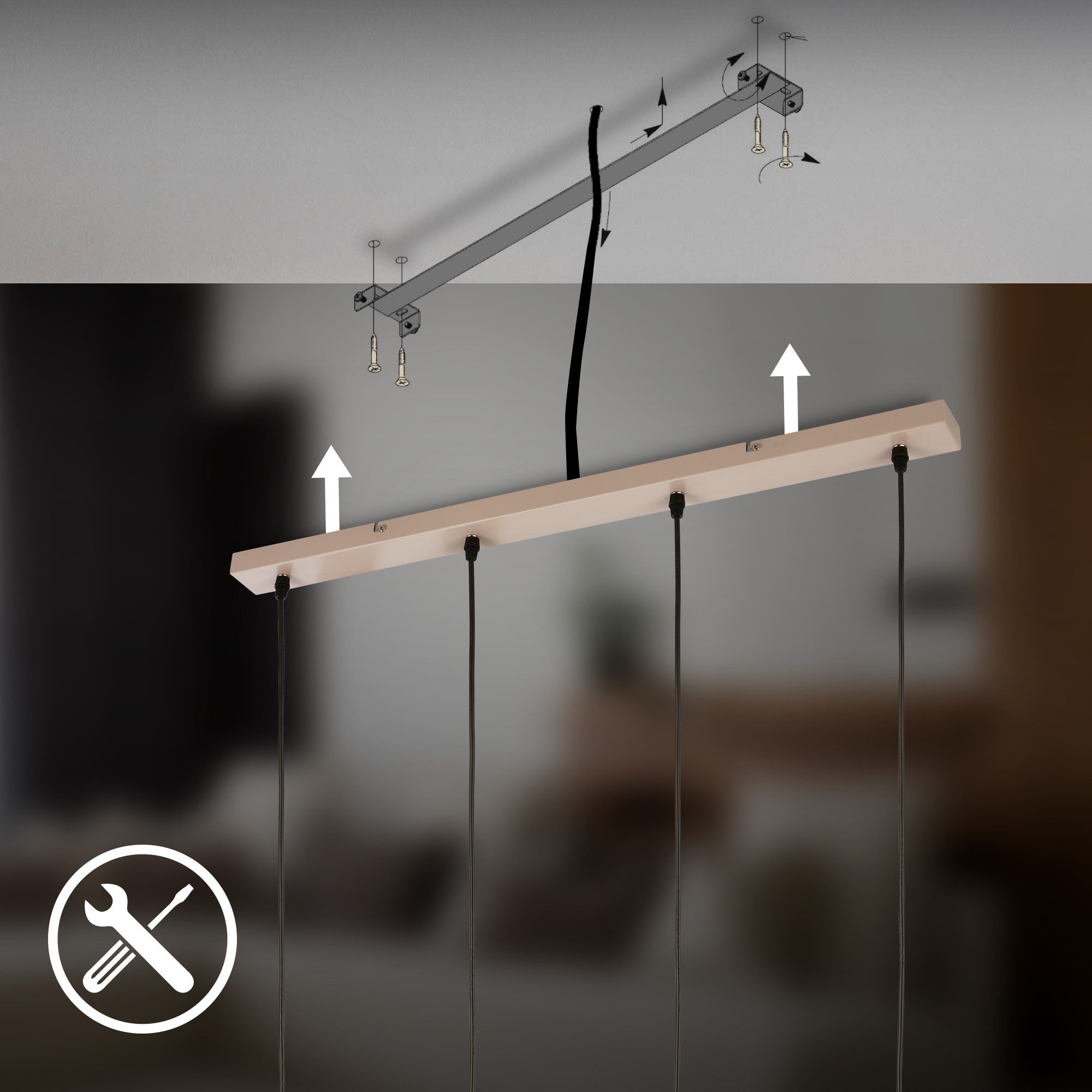 Briloner Leuchten LED Pendelleuchte Hängelampe Höhenverstellbar GU10 Riffle-Optik, 4-flammig, ohne Leuchtmittel, Abhängig vom Leuchtmittel, 20x120 cm, Esszimmer – Bild 4 von 5