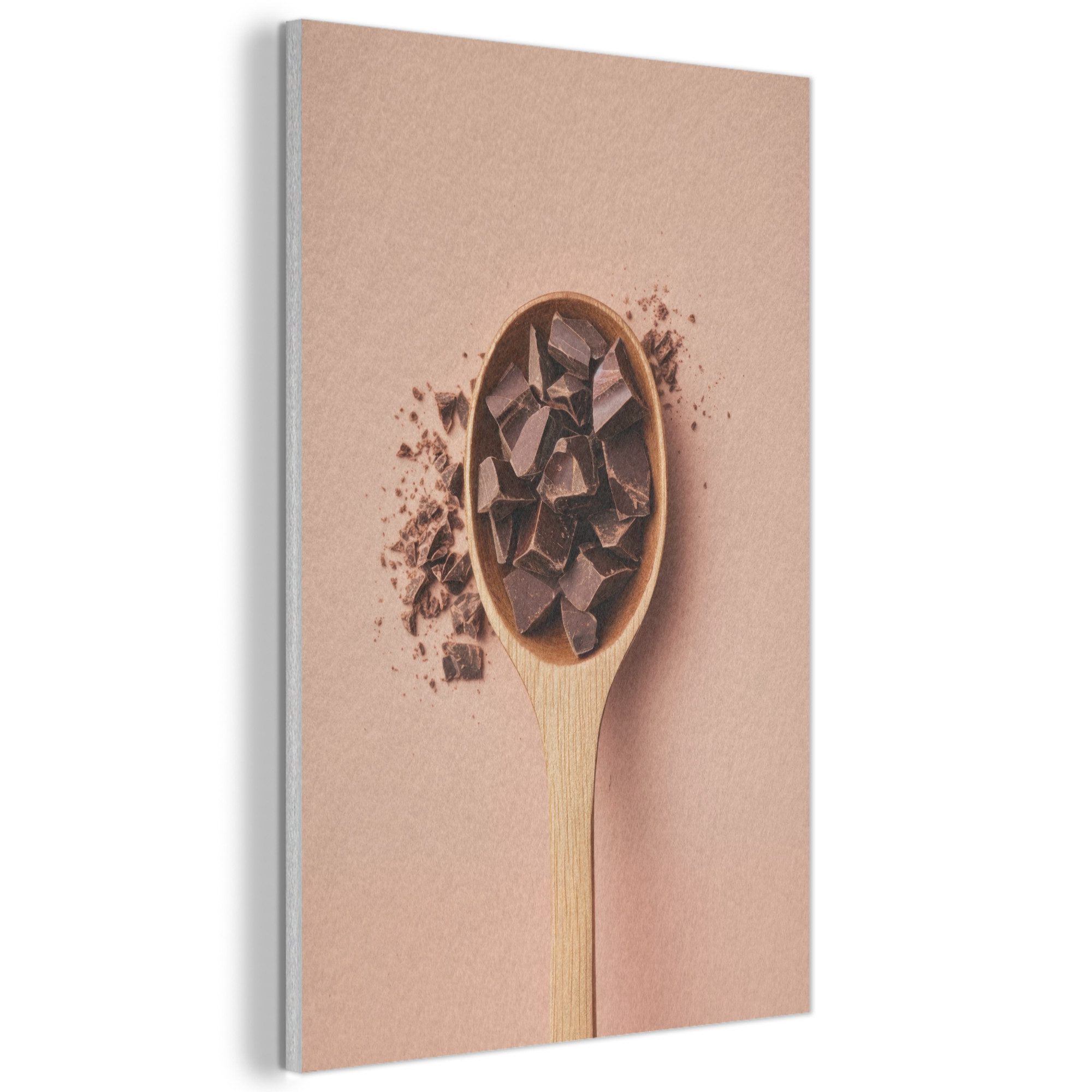 MuchoWow Gemälde Schokolade - Holz - Löffel, Fotodruck (1 St), Akustikbilder PET-Filz, Wandpaneele, Akustikpaneele 40x60 cm
