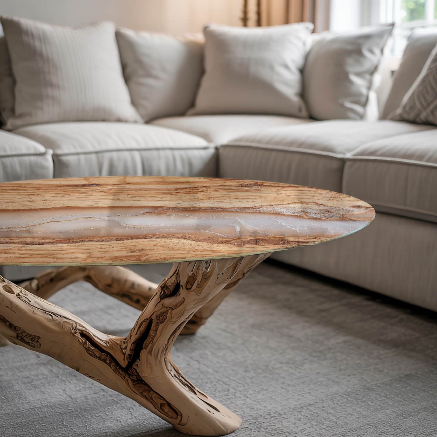 Tulup Tischplatte Couchtisch Glasplatte Naturholz mit Harz Ersatzplatte Gla günstig online kaufen