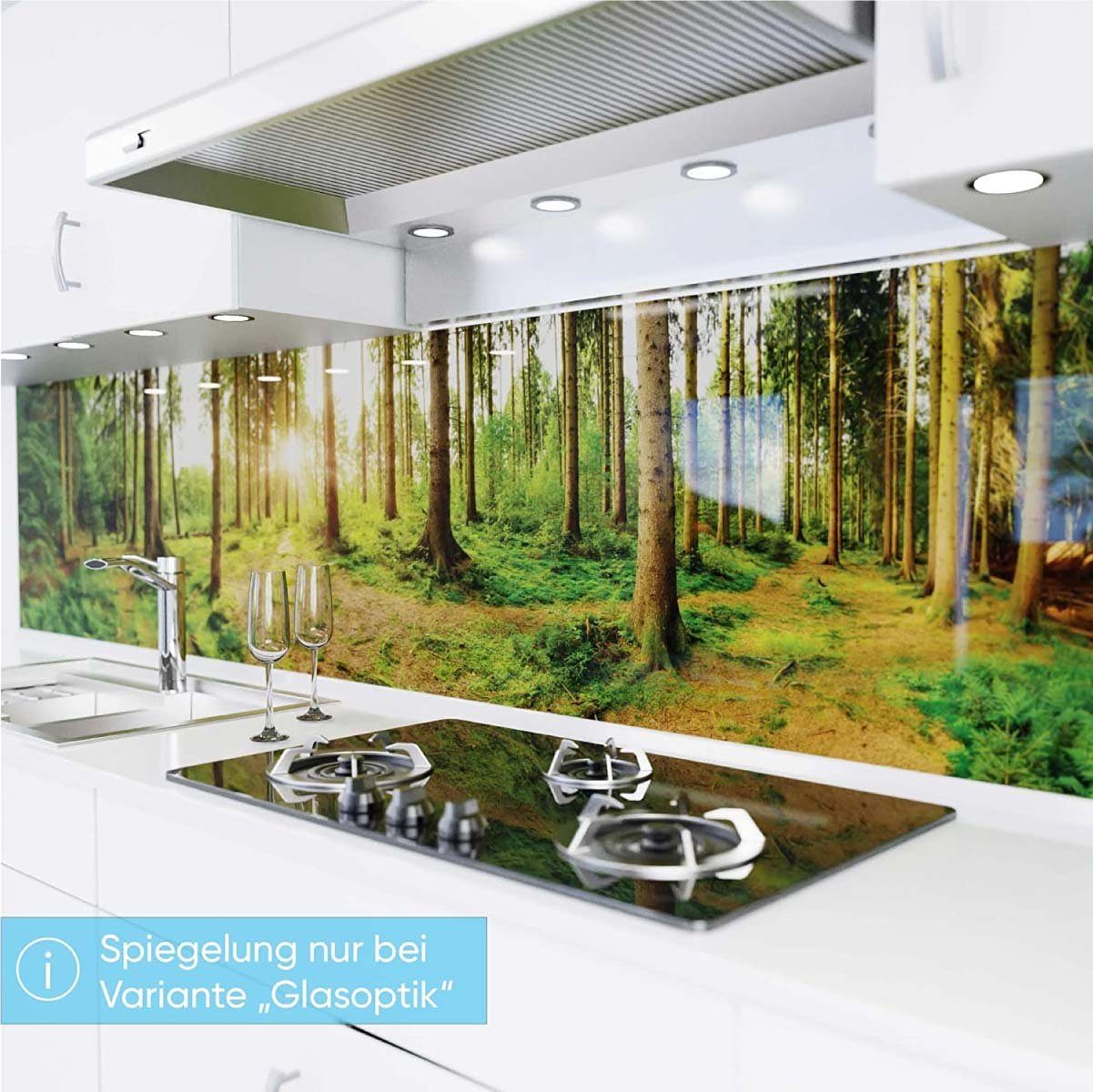 Matt Folie - - Sonnenstrahlen Wald - versteifte PET im Küchenrückwand selbstklebend danario Küche Spritzschutz