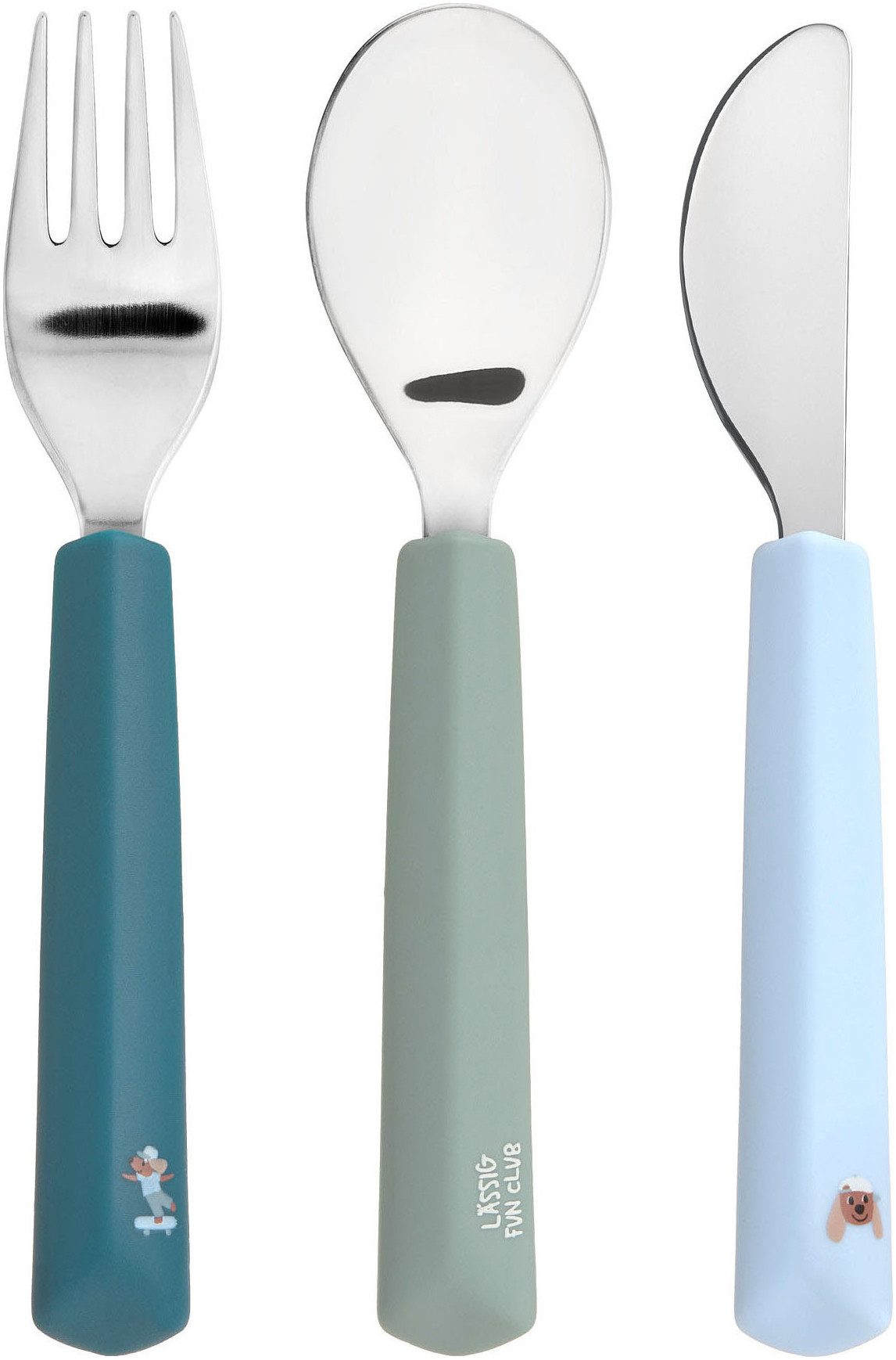 LÄSSIG Kinderbesteck Tiny Team Dog, mit Silikongriff (3-tlg), Edelstahl