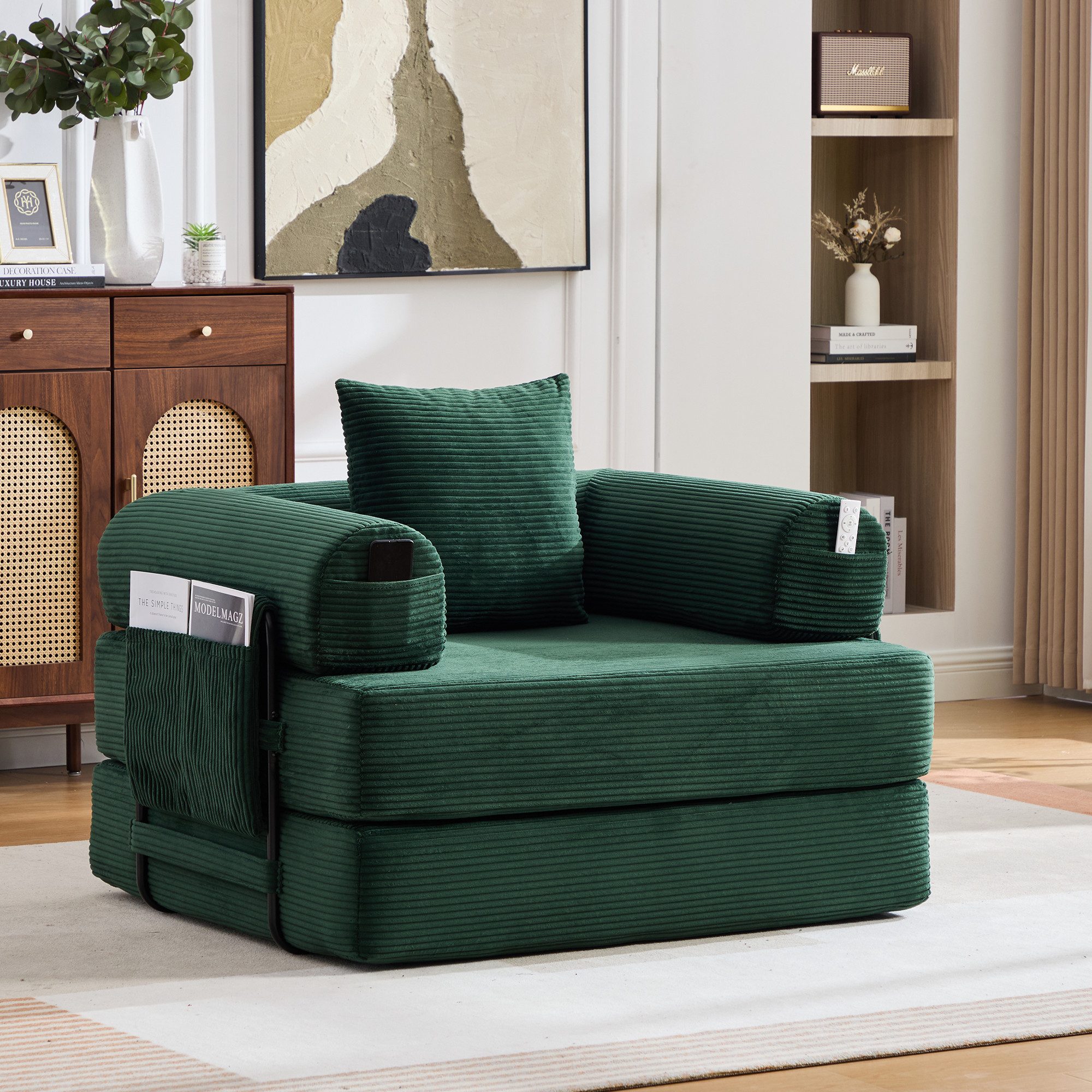 Odikalo Loungesofa Relaxsofa Armlehnensofa mit Schlaffunktion & Metallrahmen, Cord, Cord-Kompressionssessel – ergonomisches Design + dicke Polsterung für langanhaltenden Komfort. Inkl. Seitentasche & Kissen, frei kombinierbar.