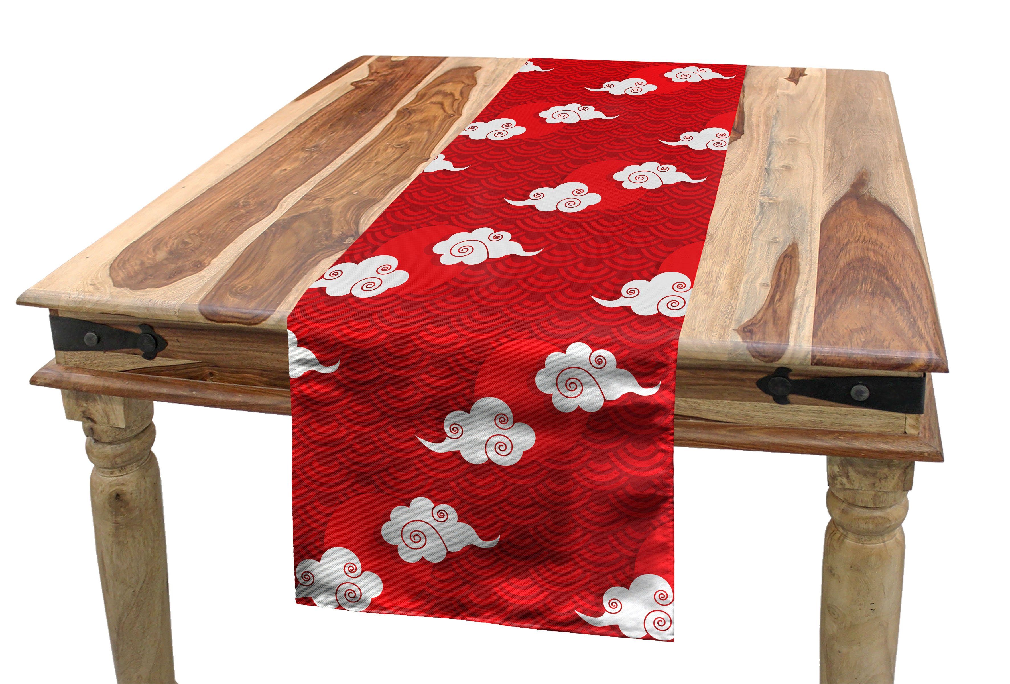 Abakuhaus Tischläufer Esszimmer Küche Rechteckiger Dekorativer Tischläufer, japanisch Wolken und Skala-Muster