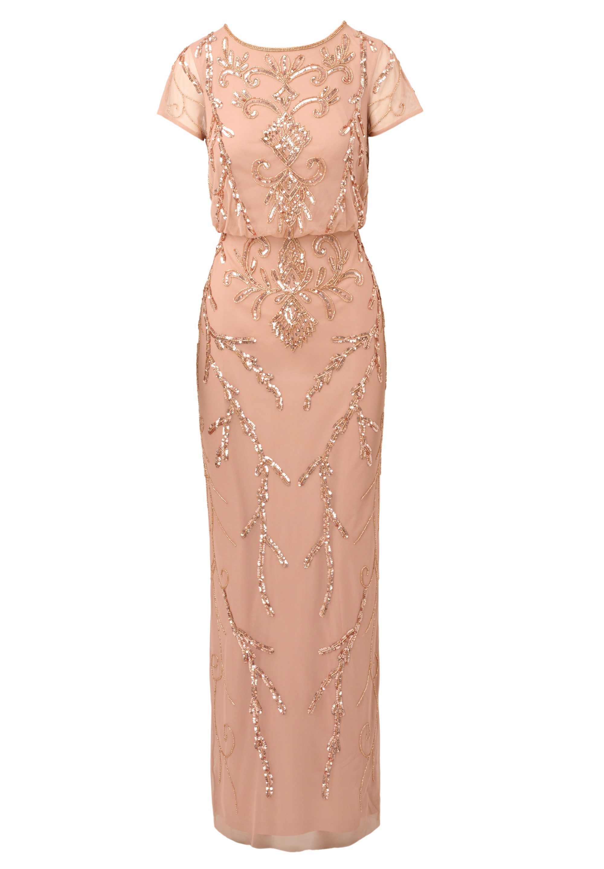 Adrianna Papell Abendkleid Bead Blouson Long Dress Petite, mit Perlen besticktes Kleid mit Mesh-Überzug