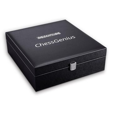 Millennium Spiel, M814 ChessGenius PRO Special Edition Schachcomputer, Figurensatz aus Chrom, Schwarzchrom und Figurenfilz