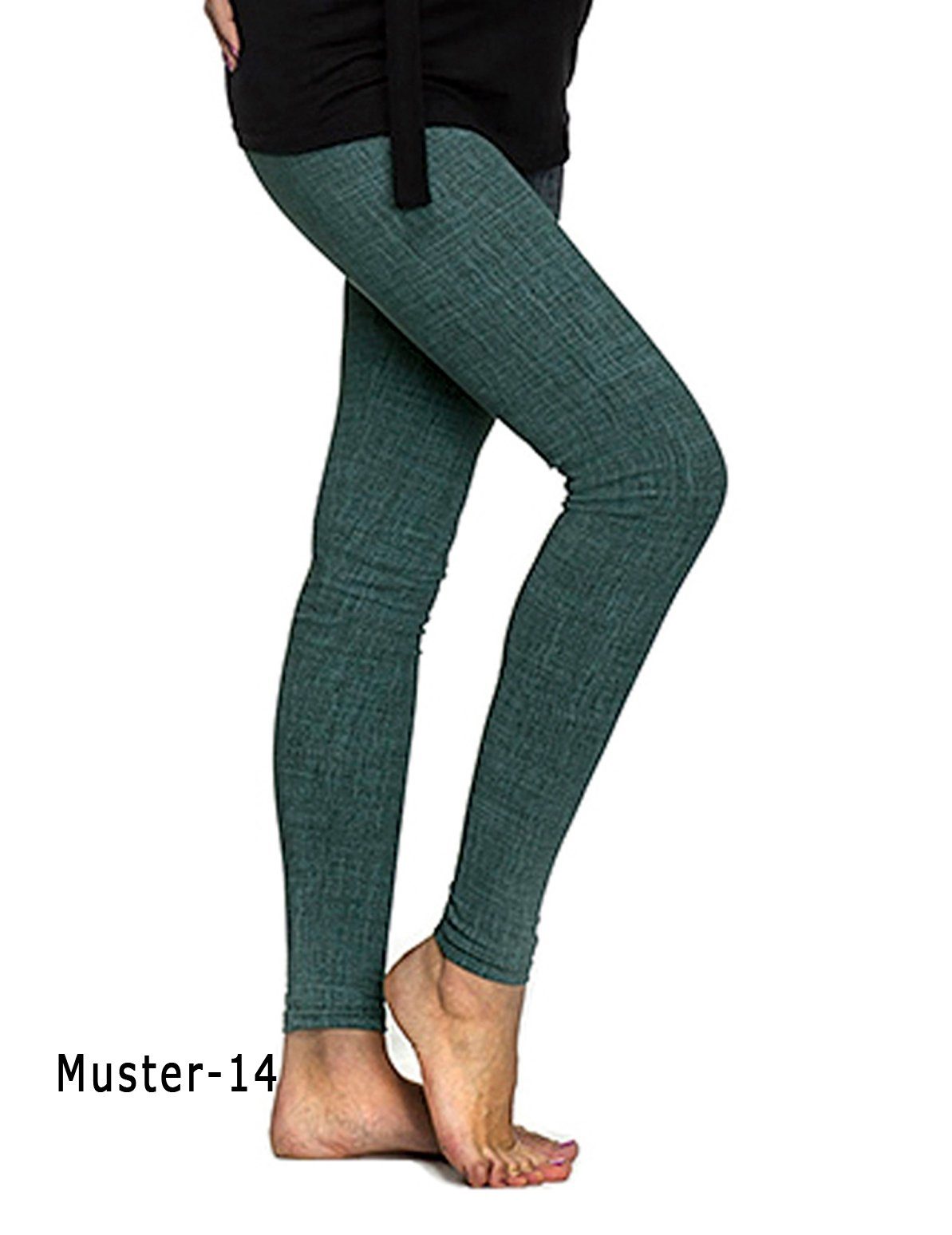 Leggings Damen Leggings lang hoher Bund Muster Hose
