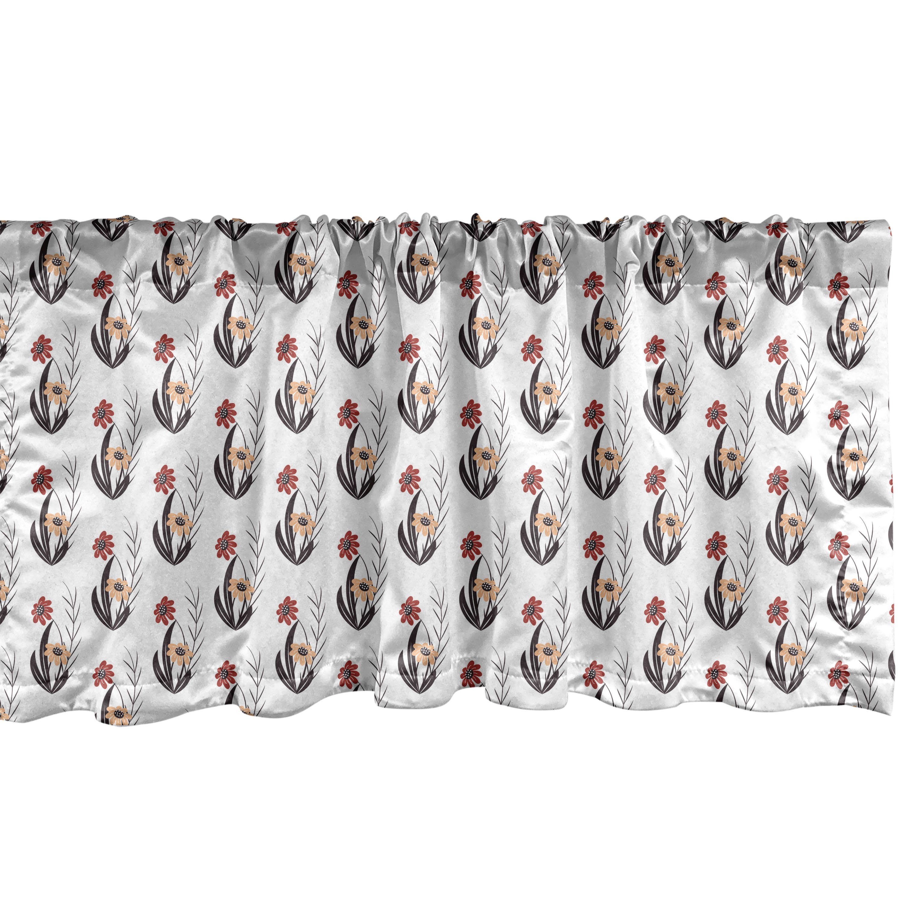 Scheibengardine Vorhang Volant für Küche Schlafzimmer Dekor mit Stangentasche, Abakuhaus, Microfaser, Natur Rot und Orange Blumen