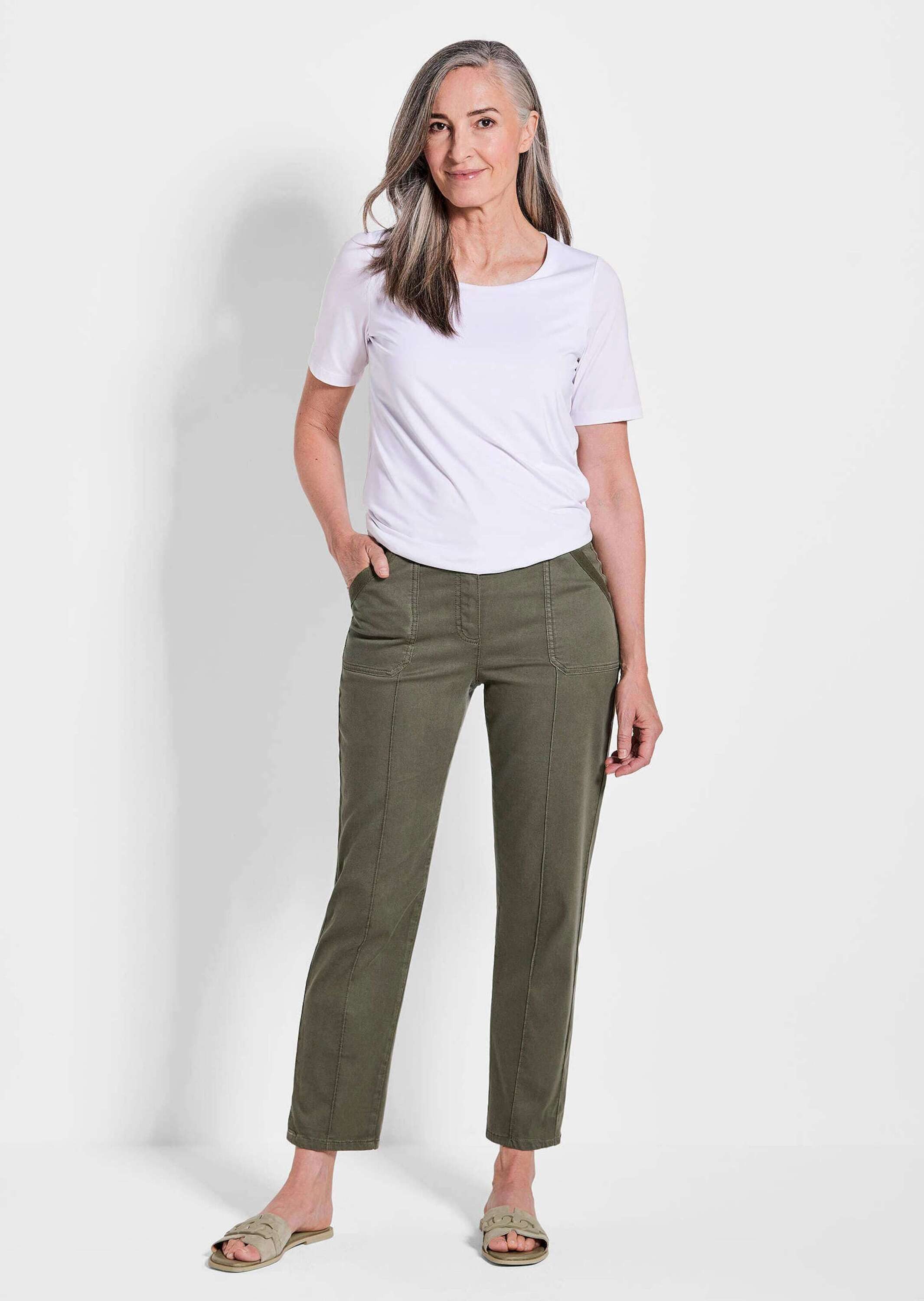 GOLDNER Stoffhose Grüne, konische Hose SARA, sportiv Knöchellang Stoffhose günstig online kaufen
