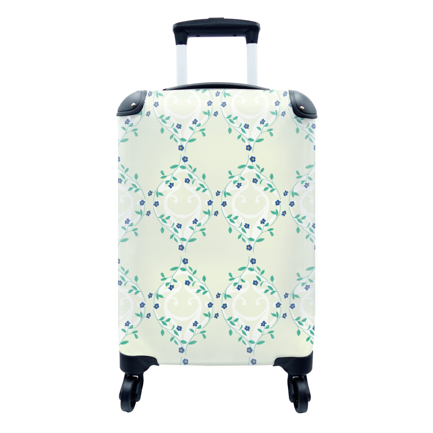 - Design, Handgepäckkoffer Grün Blau MuchoWow Blume Reisekoffer mit Rollen, Ferien, für - Reisetasche Handgepäck 4 - Trolley, rollen,