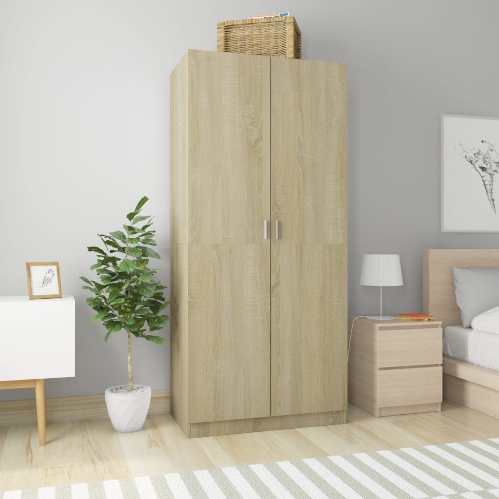 vidaXL Kleiderschrank in Sonoma-Eiche mit 2 Türen (LxBxH: 52x90x200 cm)