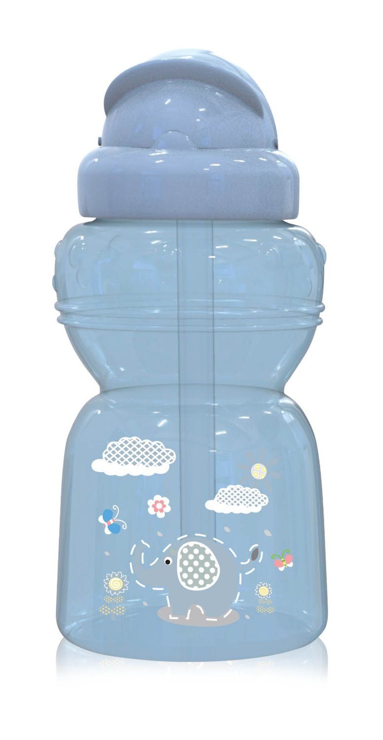 Baby Care Trinkflasche Kinder Trinkflasche 325 ml, Sport-Sipper Tiere Schutzdeckel Strohhalm blau