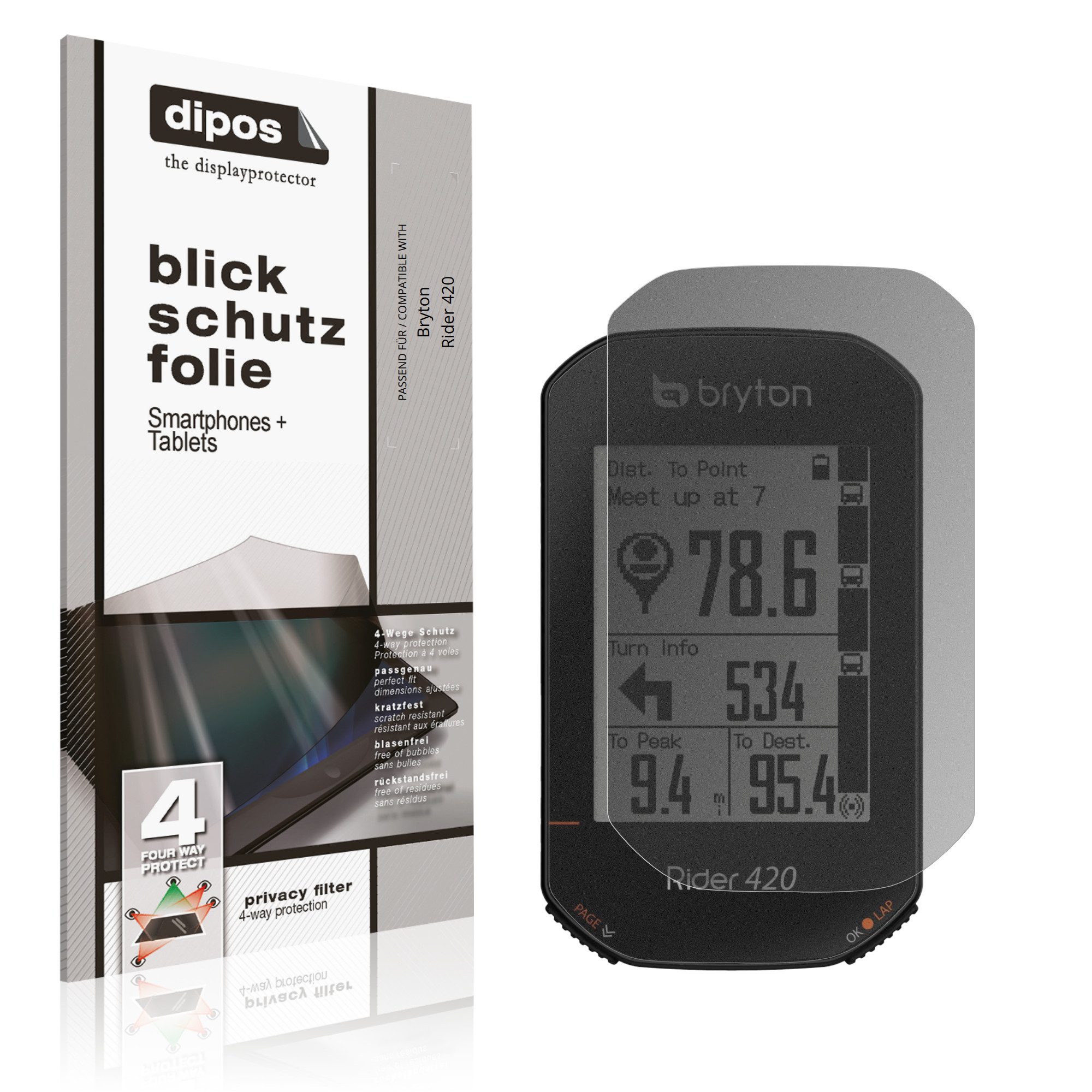 dipos Displayschutzfolie Schutzfolie für Bryton Rider 420, 1 Stück, Displayschutz Schutz Folie Made in Germany
