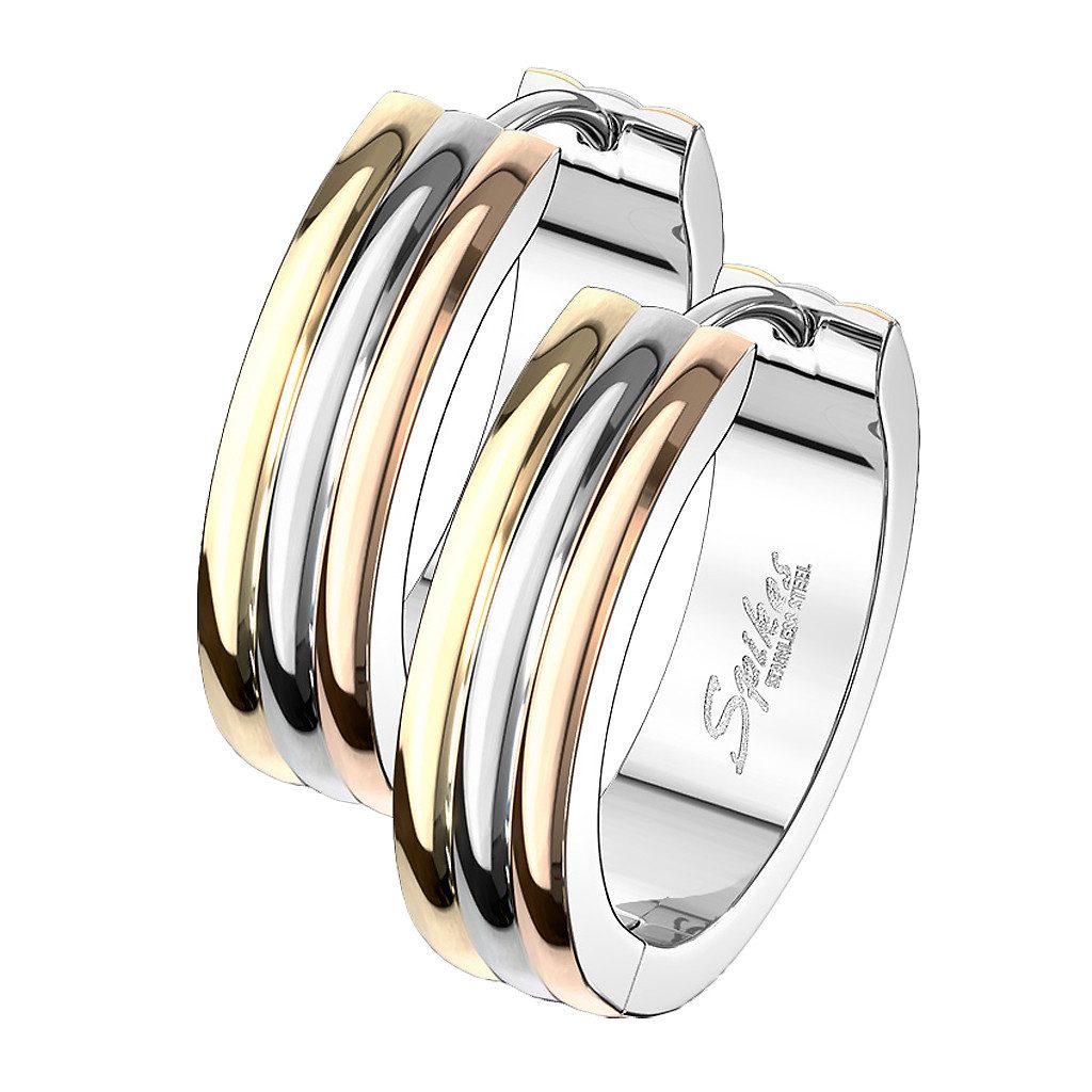 Paar Creolen 1 Paar Ohrringe Edelstahl Creolen dreifarbig mit Scharnier 10mm