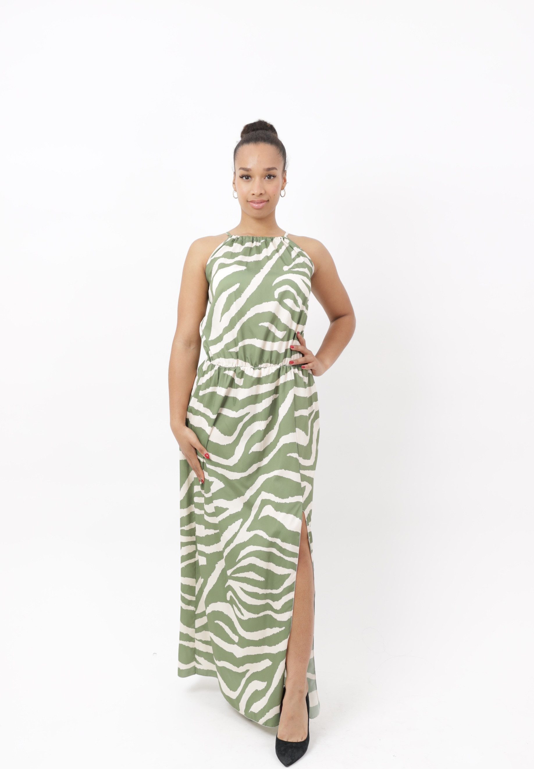 Elara Maxikleid Damen Maxikleid mit Animalprint, Neckholder-Ausschnitt und Beinschlitz (1-tlg) ohne Details
