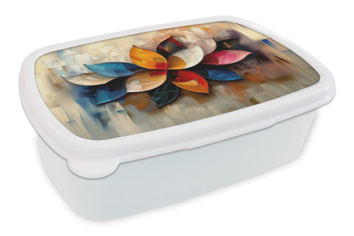 MuchoWow Lunchbox Blume - Abstrakt - Bunt - Blätter, Kunststoff, (2-tlg), Brotdose Schule oder Arbeit, Brotbox für Kinder und Erwachsene