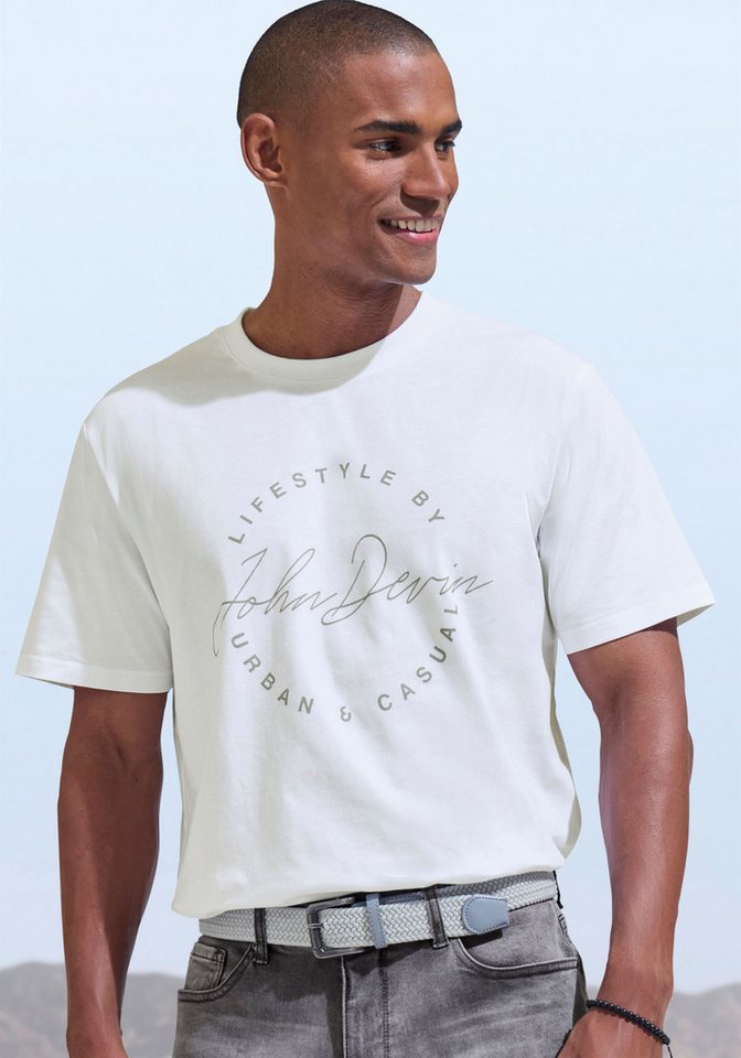 John Devin T-Shirt Rundhalsshirt mit Print aus reiner Baumwolle