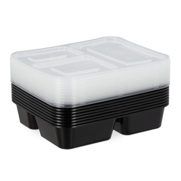 relaxdays Lunchbox 10er Set Meal Prep Boxen 3 Fächer, Kunststoff