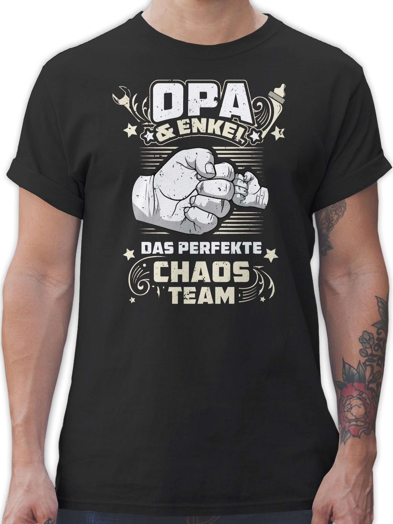 Team weiß Opa T-Shirt Geschenke Vintage Chaos Schwarz perfekte Enkel - Opa Das & Shirtracer 01 -