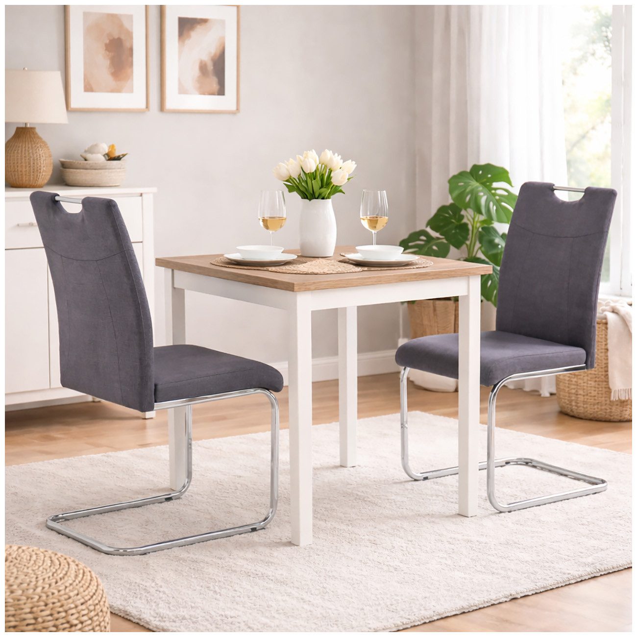 HTI-Line Freischwinger Schwingstuhl KellyC Grau 2er (Set, 2 St), Freischwinger Esszimmerstuhl