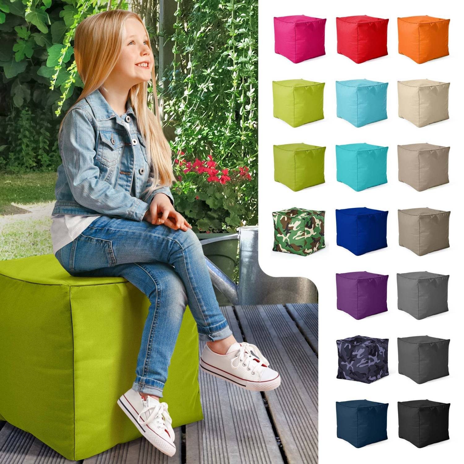 Sitzsack Cube für (Hocker Green und Erwachsene Sitzhocker 40x40x40cm Fußhocker Fußkissen Kinder Sitzsäcke), Bean Füllung, mit für Sitz-Pouf - Grün Sitzkissen EPS-Perlen Bodenkissen