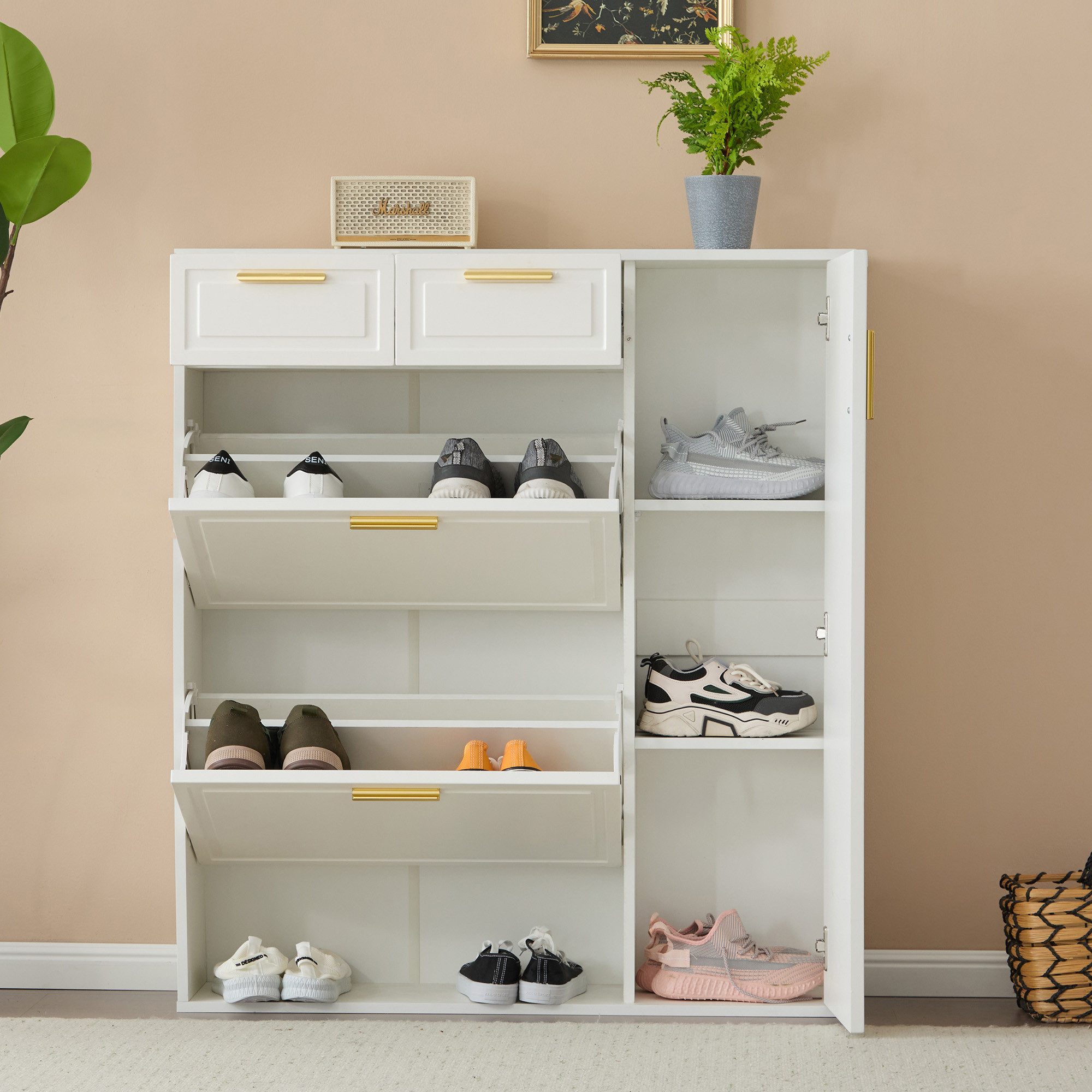 STILVORA Schuhschrank weiß Schuhkipper mit schublade,Klappschuhregal mit ve günstig online kaufen