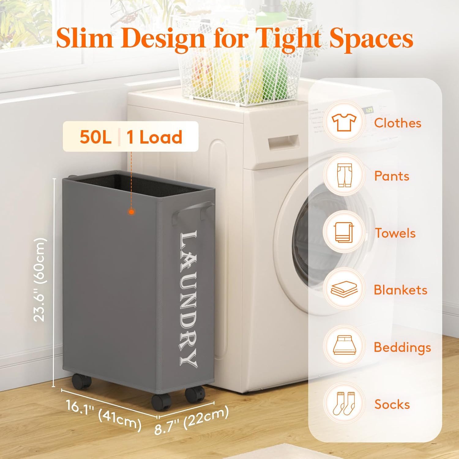 Lifewit Wäschekorb Rollbarer Wäschekorb 50L / 75L Faltbar mit Deckel & Grif günstig online kaufen