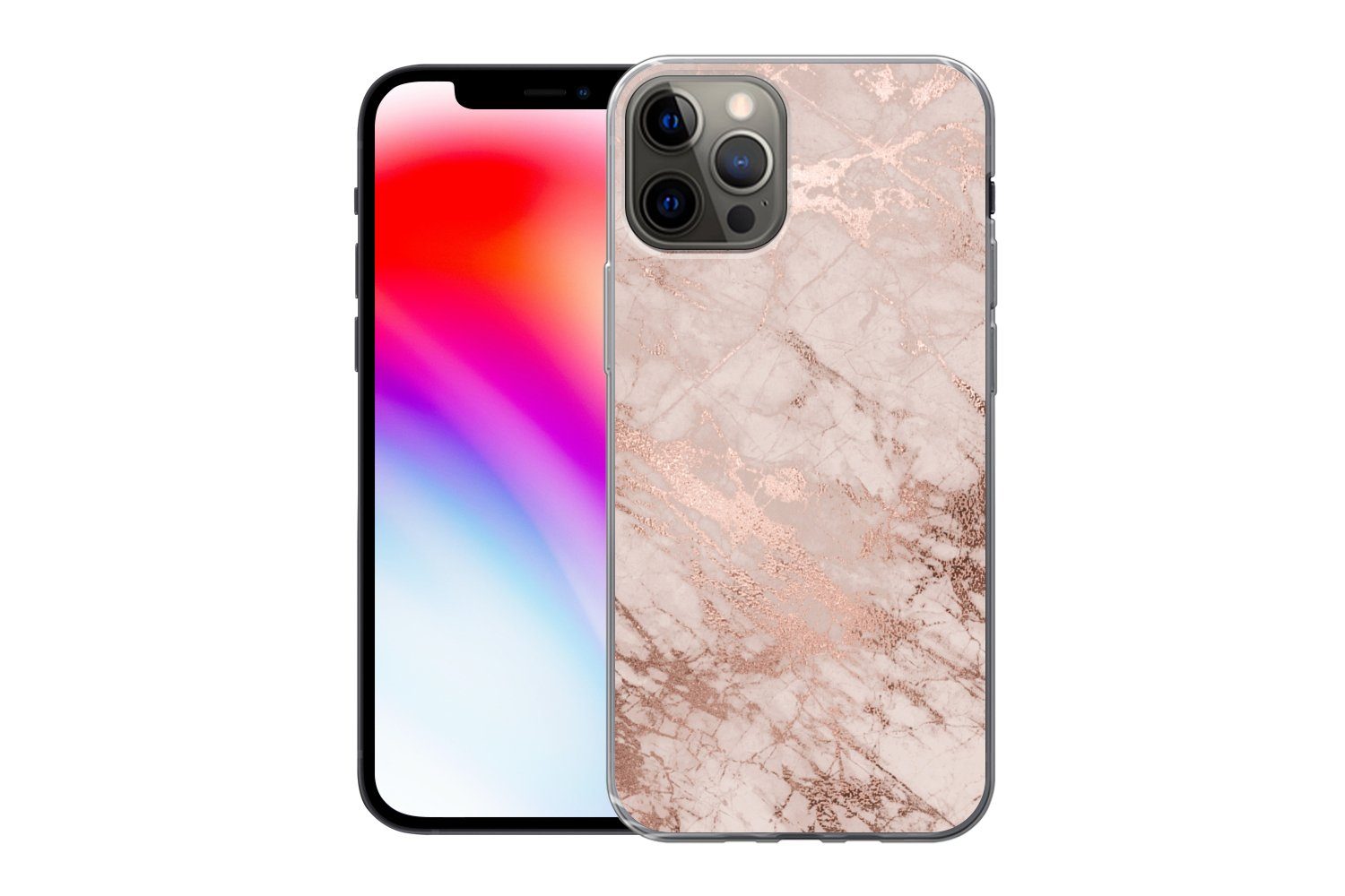 MuchoWow Handyhülle für Apple iPhone 13 Pro Marmor - Rosa - Luxus - Marmoroptik - Glitzer, Smartphone-Bumper, Print, Handy Schutzhülle Dünn