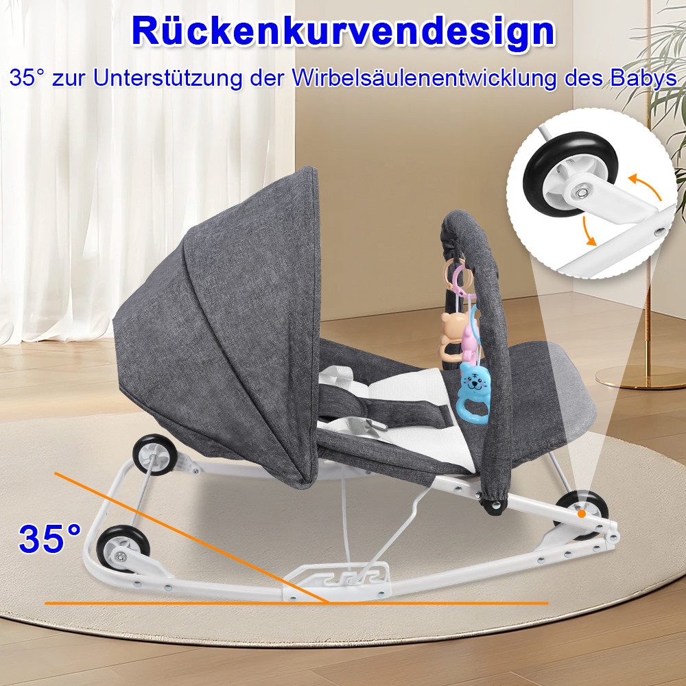 JEOBEST Babywippe 2 in 1 Kinderwagen Babyliege mit Spielbügel, Anti-Rutsch-Elemente, ab der Geburt bis 9kg – Bild 3 von 5