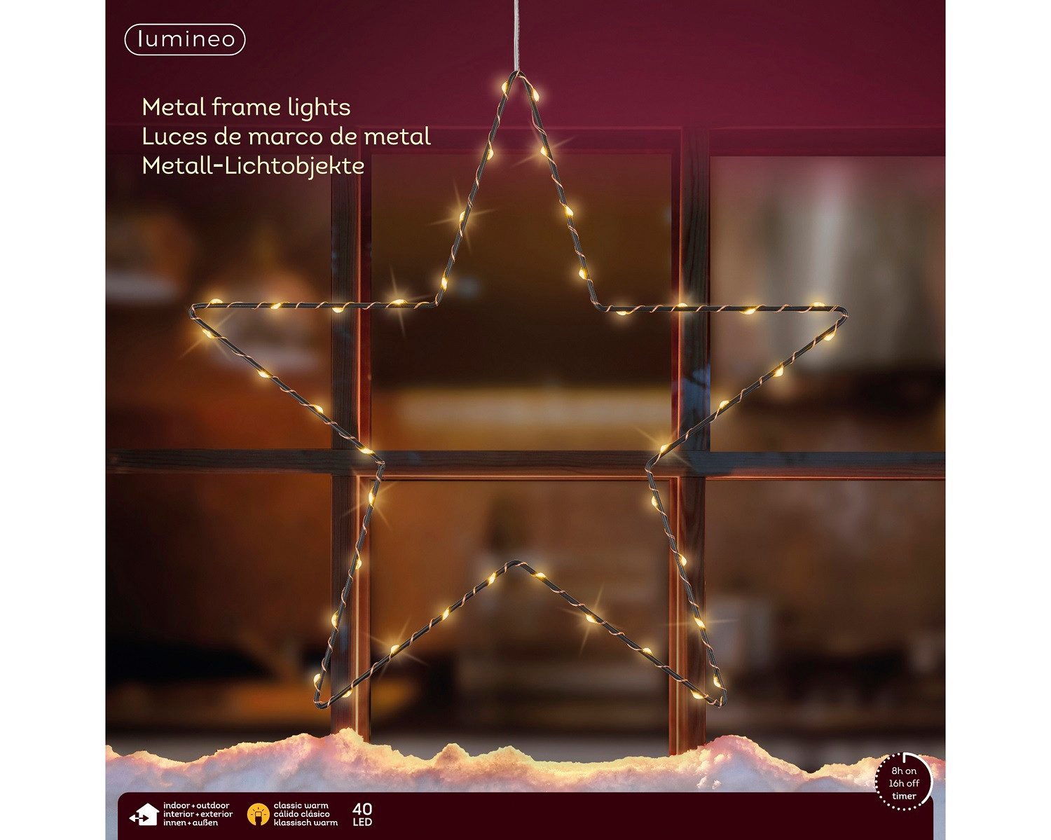 Lumineo LED Stern LED Metall-Stern 40 LED 38 cm klassisch warm, Timer, Klas günstig online kaufen
