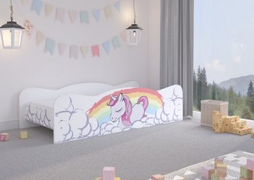 iGLOBAL Kinderbett Mädchenbett Jugendbett Einhorn 140 x 70 cm, Komplett-Set Bett mit Matratze und Lattenrost