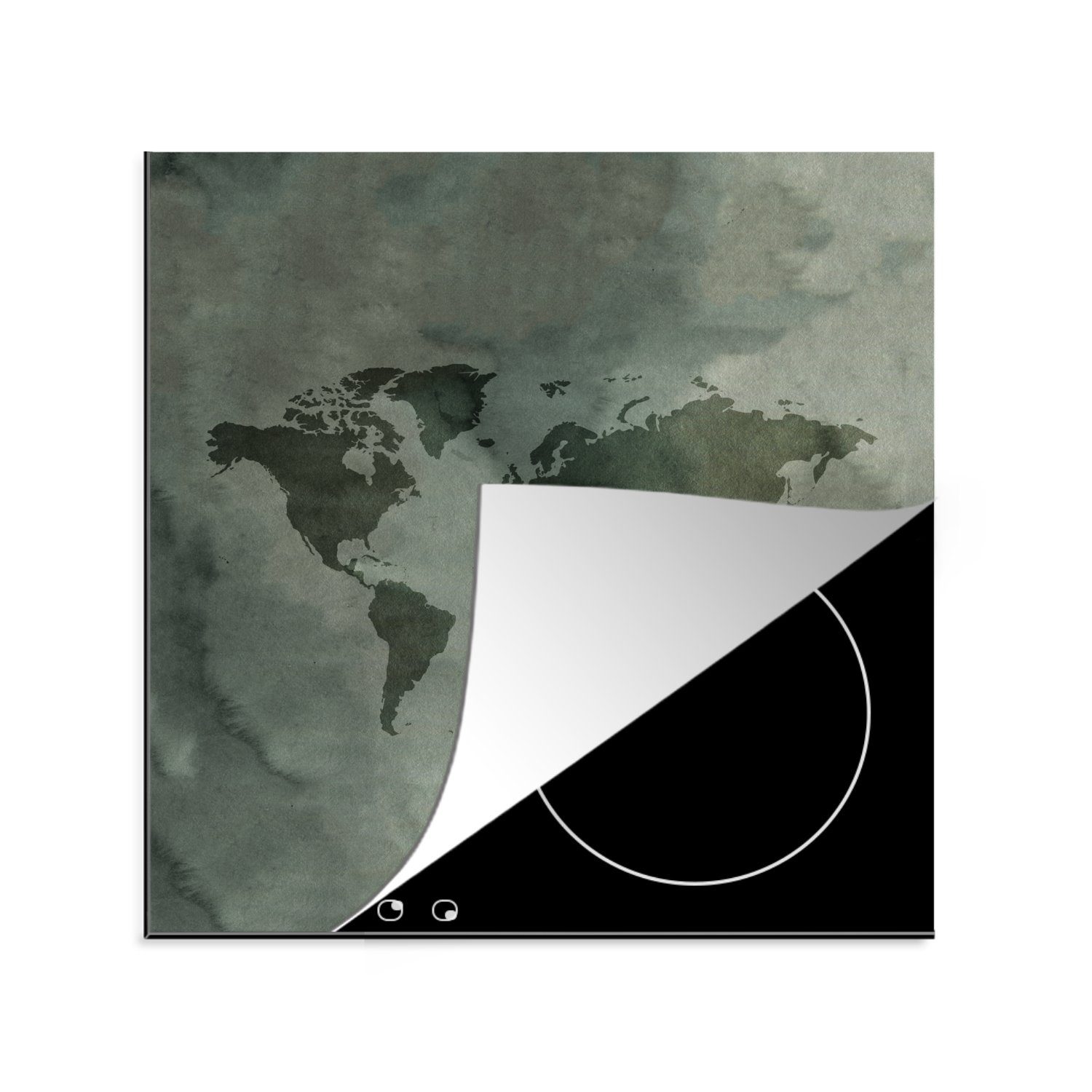 MuchoWow Herdblende-/Abdeckplatte Weltkarte - Grau - Einfach, Vinyl, (1 tlg), 78x78 cm, Ceranfeldabdeckung, Arbeitsplatte für küche