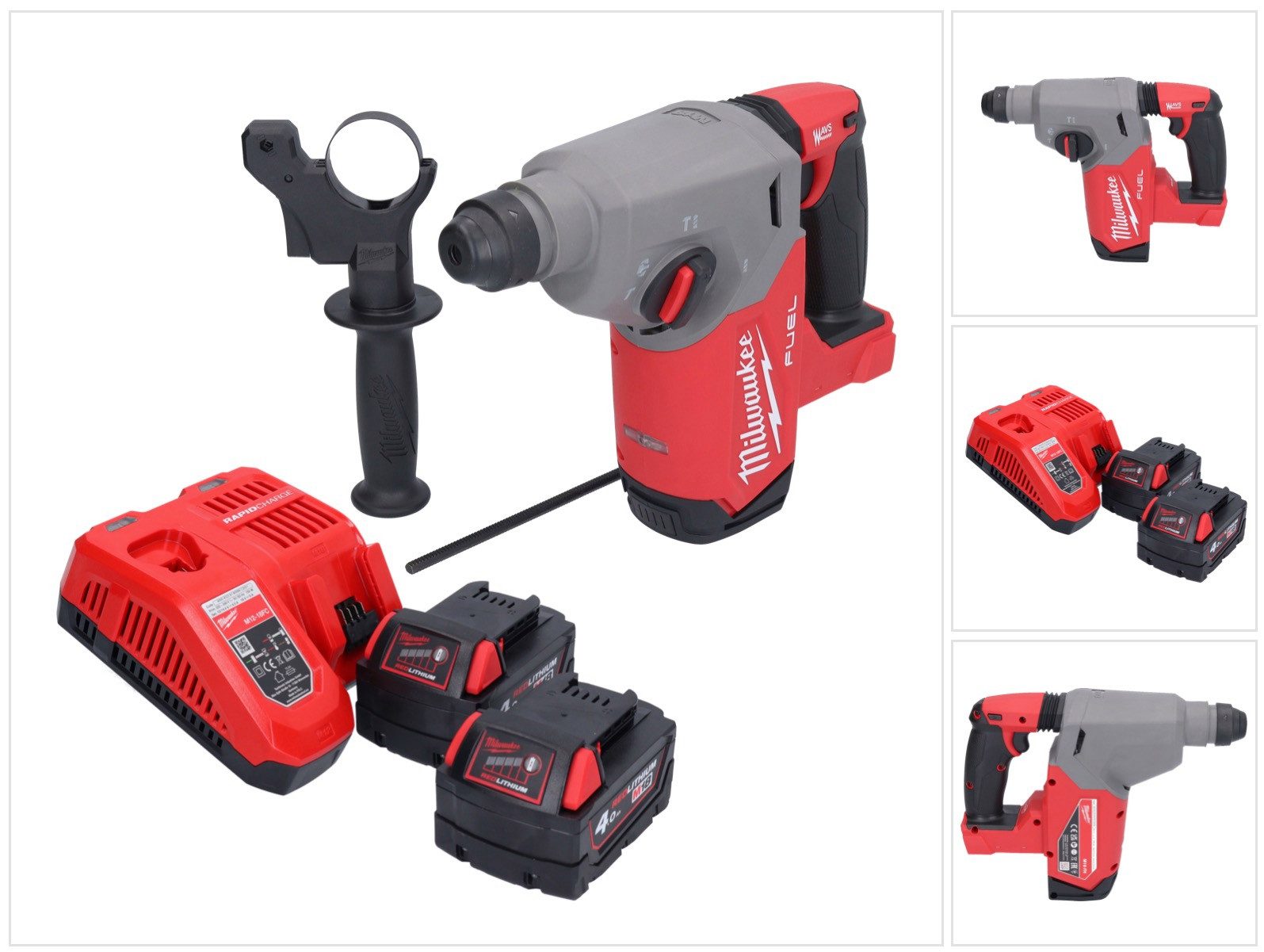Milwaukee Schlagbohrmaschine M18 FH-402 Akku Bohrhammer 18 V 2,5 J SDS plus Brushless + 2x Akku 4