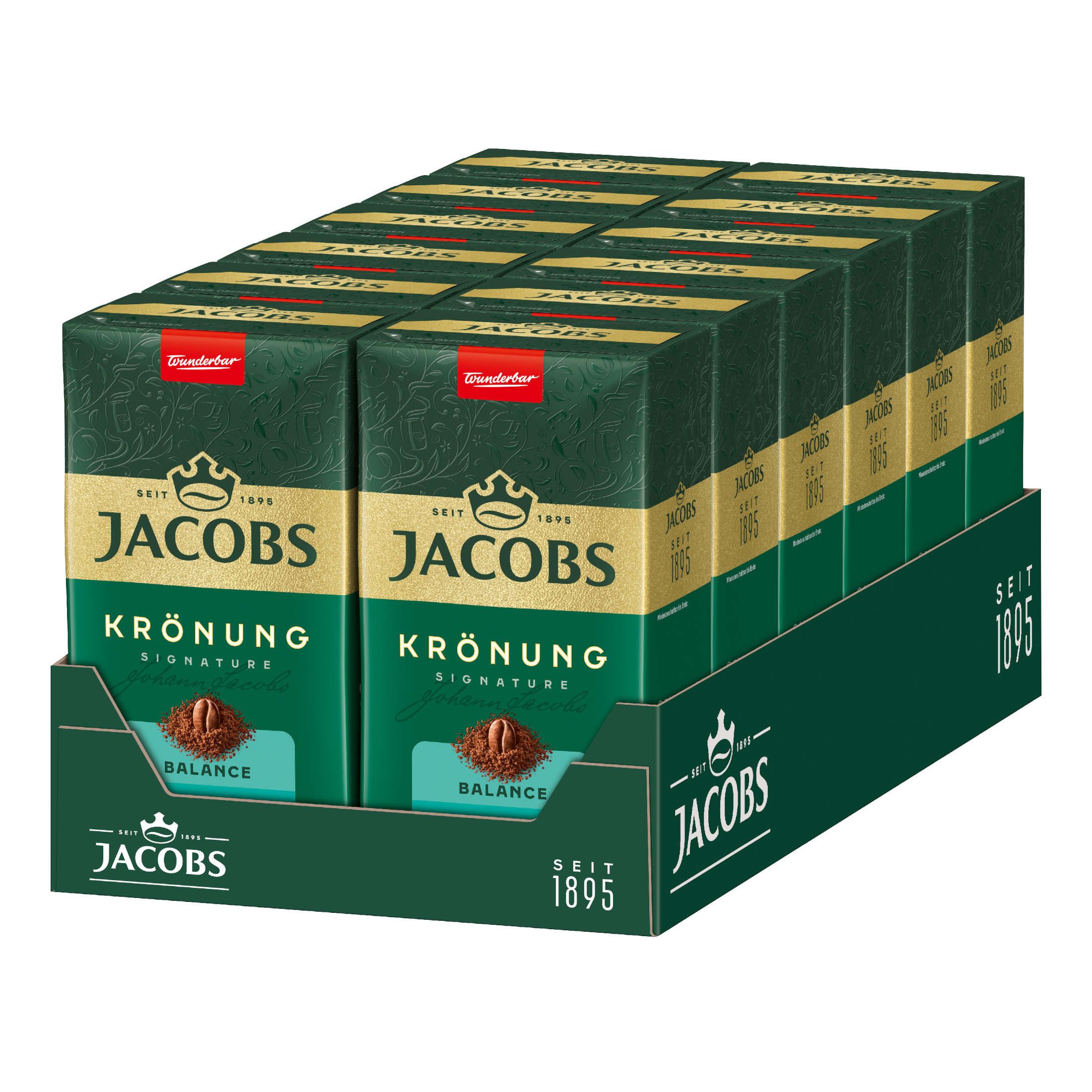 JACOBS Kaffee Filterkaffee Krönung Balance Röstkaffee gemahlen 12 x 500g, (Packung, 12er Pack)