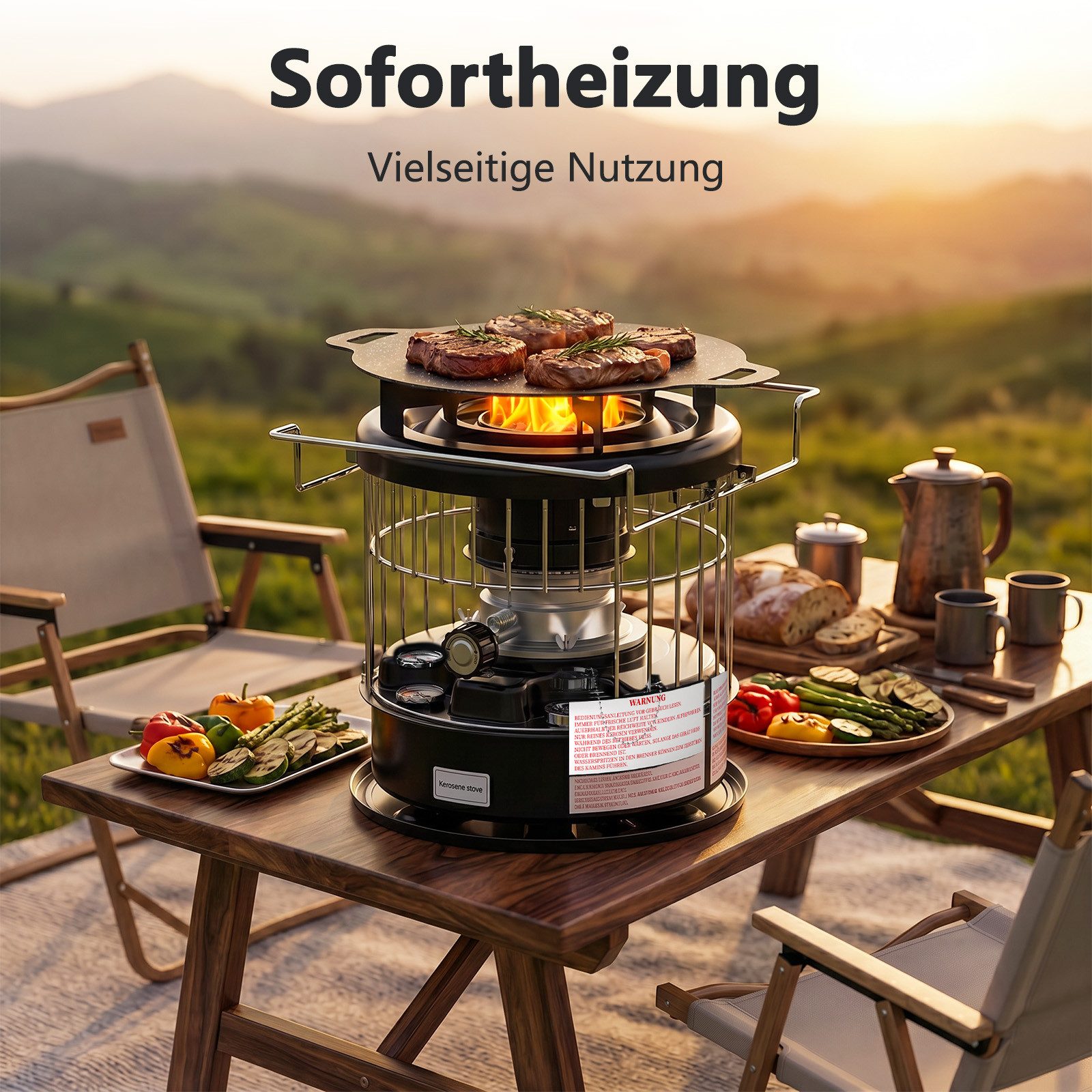 GLIESE Petroleumheizung Brennstoffbetriebener Raumheizkörper R95, Tragbar Campingkocher, 2600W 5L Tank für 12,5h Heizdauer, für Camping, Garten, Notfallheizung